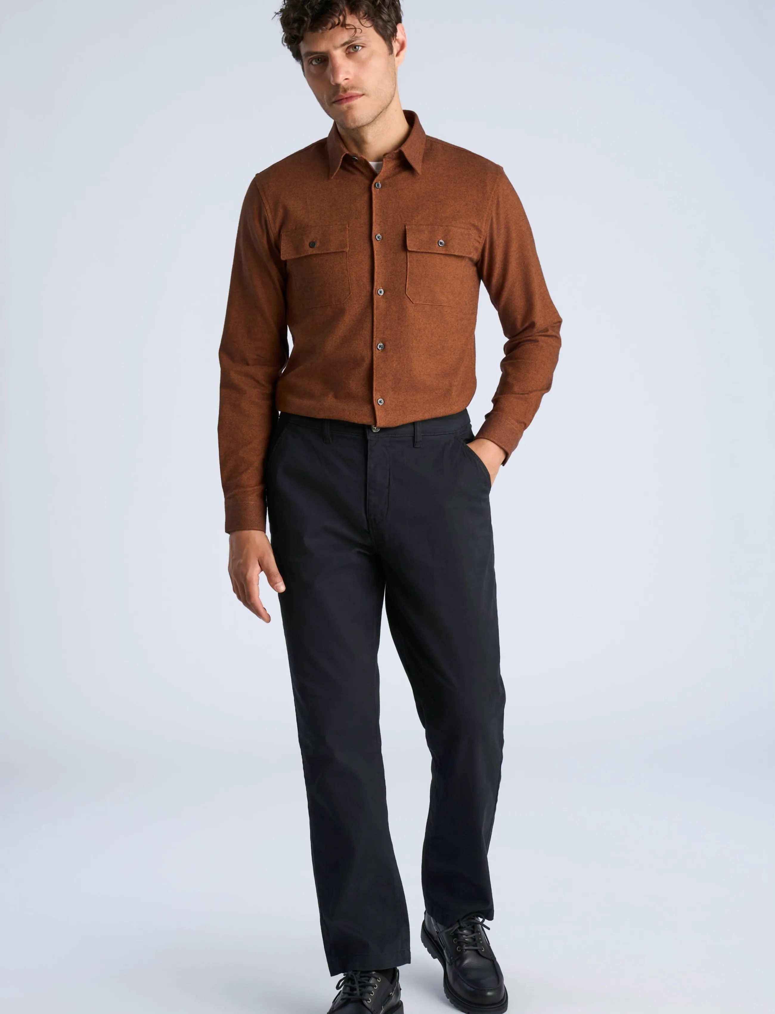 Lindbergh - Brushed cotton shirt L/S - män - dk brown - 0