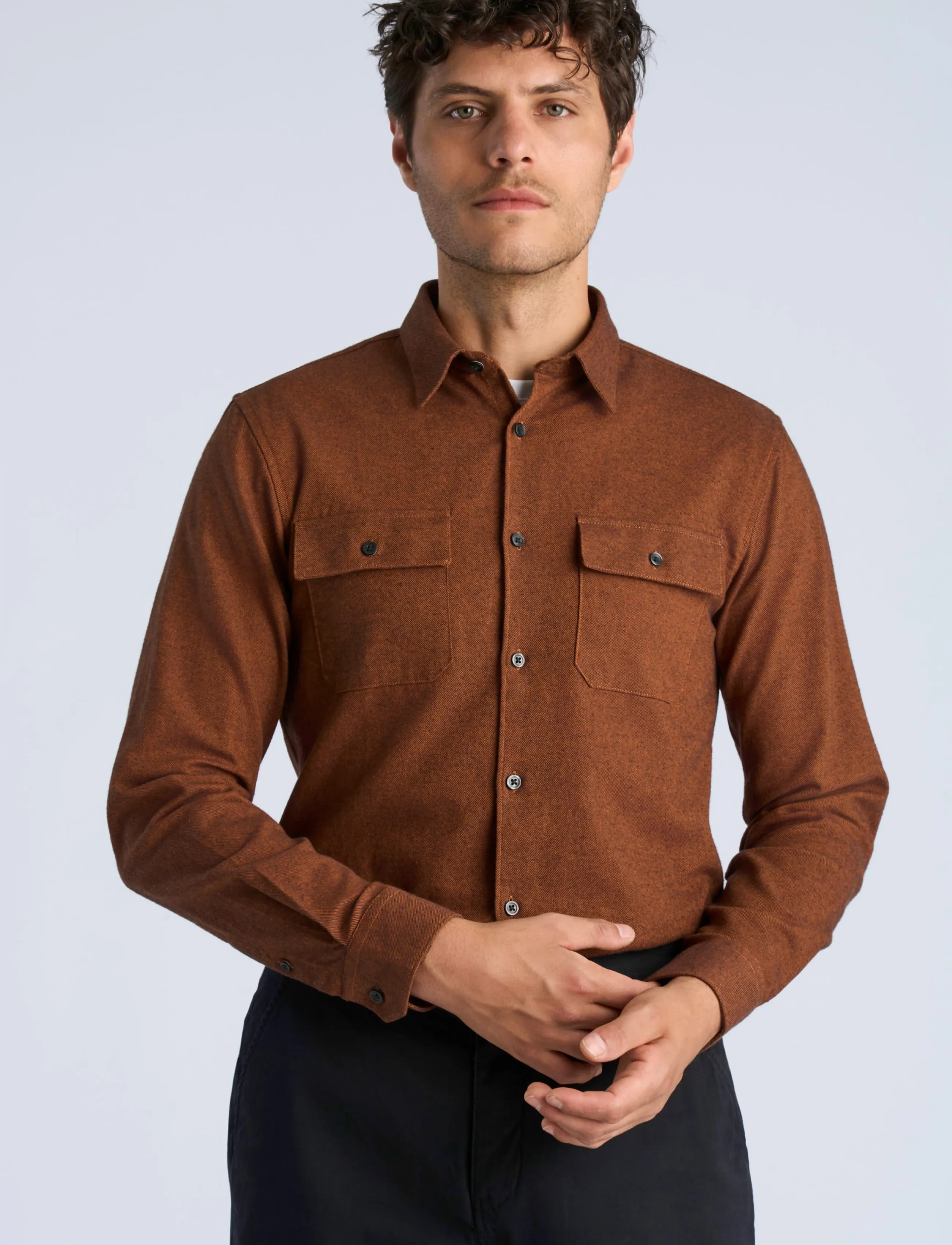 Lindbergh - Brushed cotton shirt L/S - män - dk brown - 3