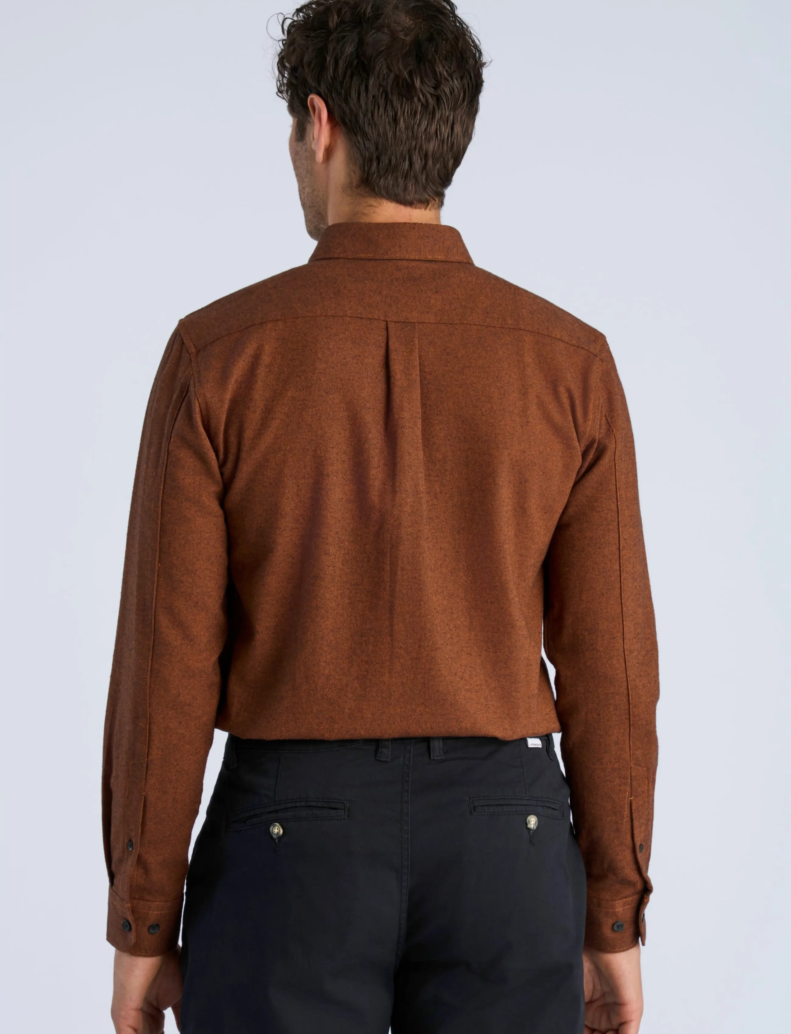 Lindbergh - Brushed cotton shirt L/S - män - dk brown - 4