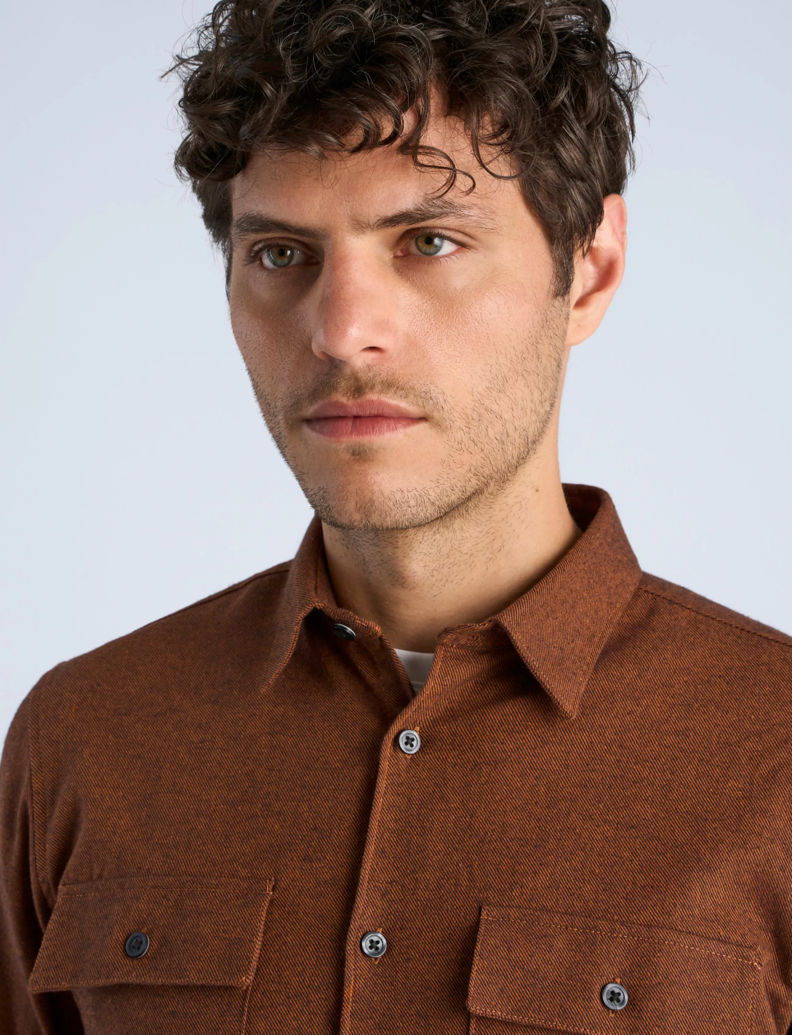 Lindbergh - Brushed cotton shirt L/S - män - dk brown - 5
