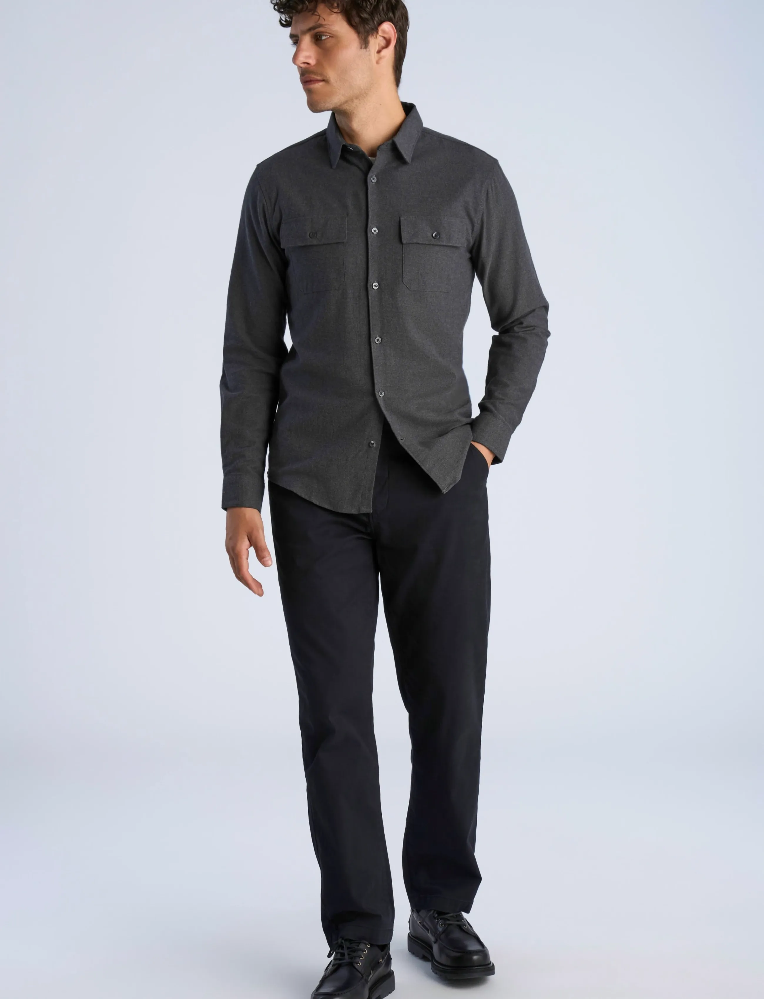 Lindbergh - Brushed cotton shirt L/S - män - dk grey - 0