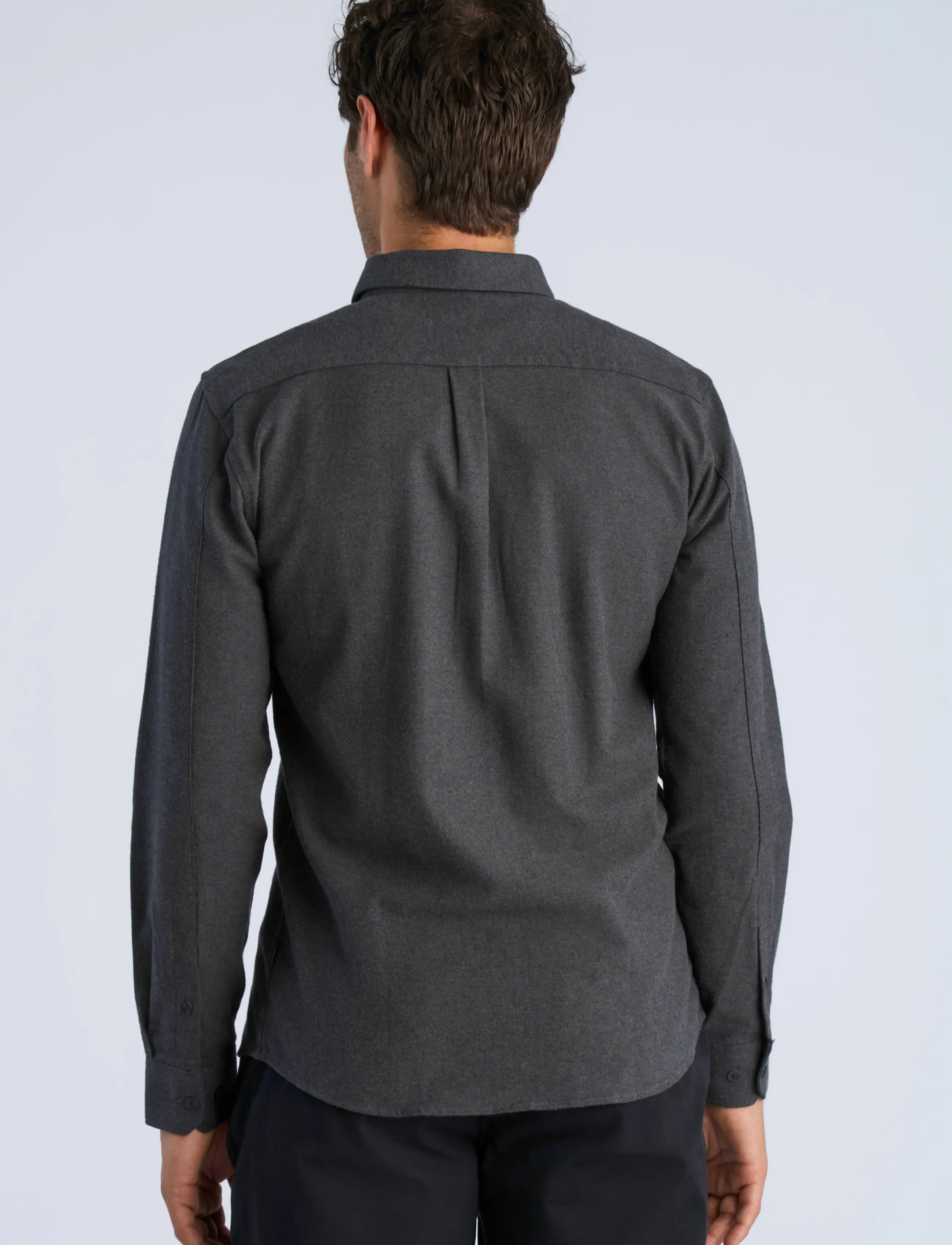 Lindbergh - Brushed cotton shirt L/S - män - dk grey - 4