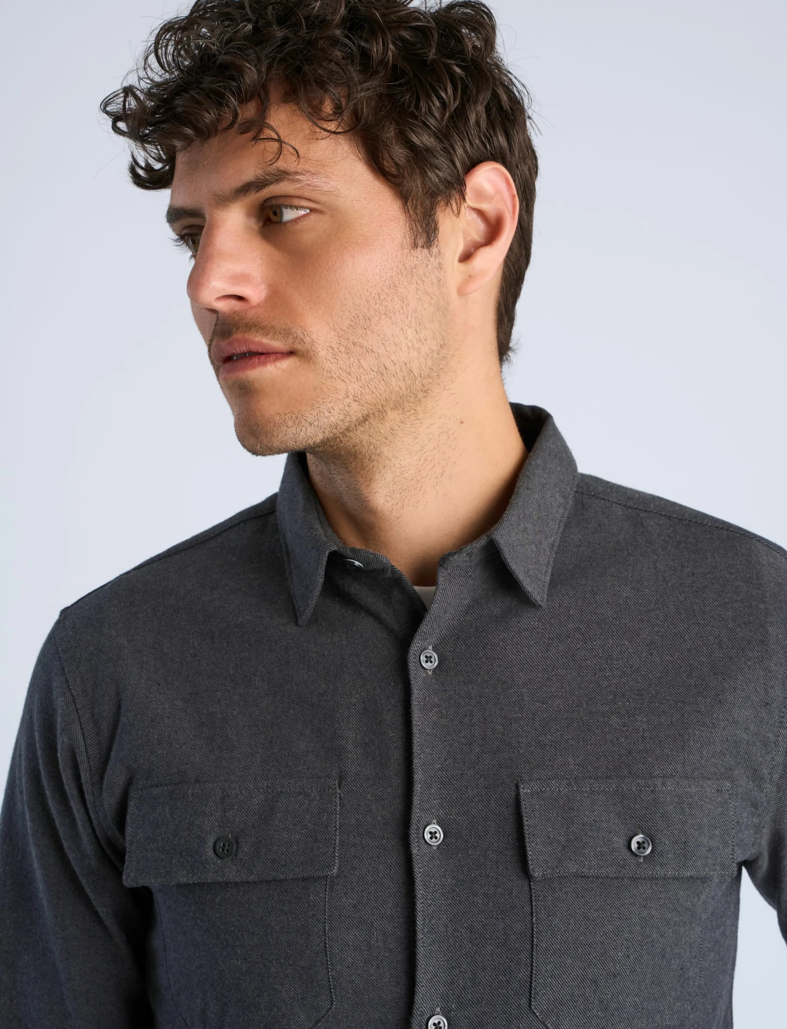 Lindbergh - Brushed cotton shirt L/S - män - dk grey - 5