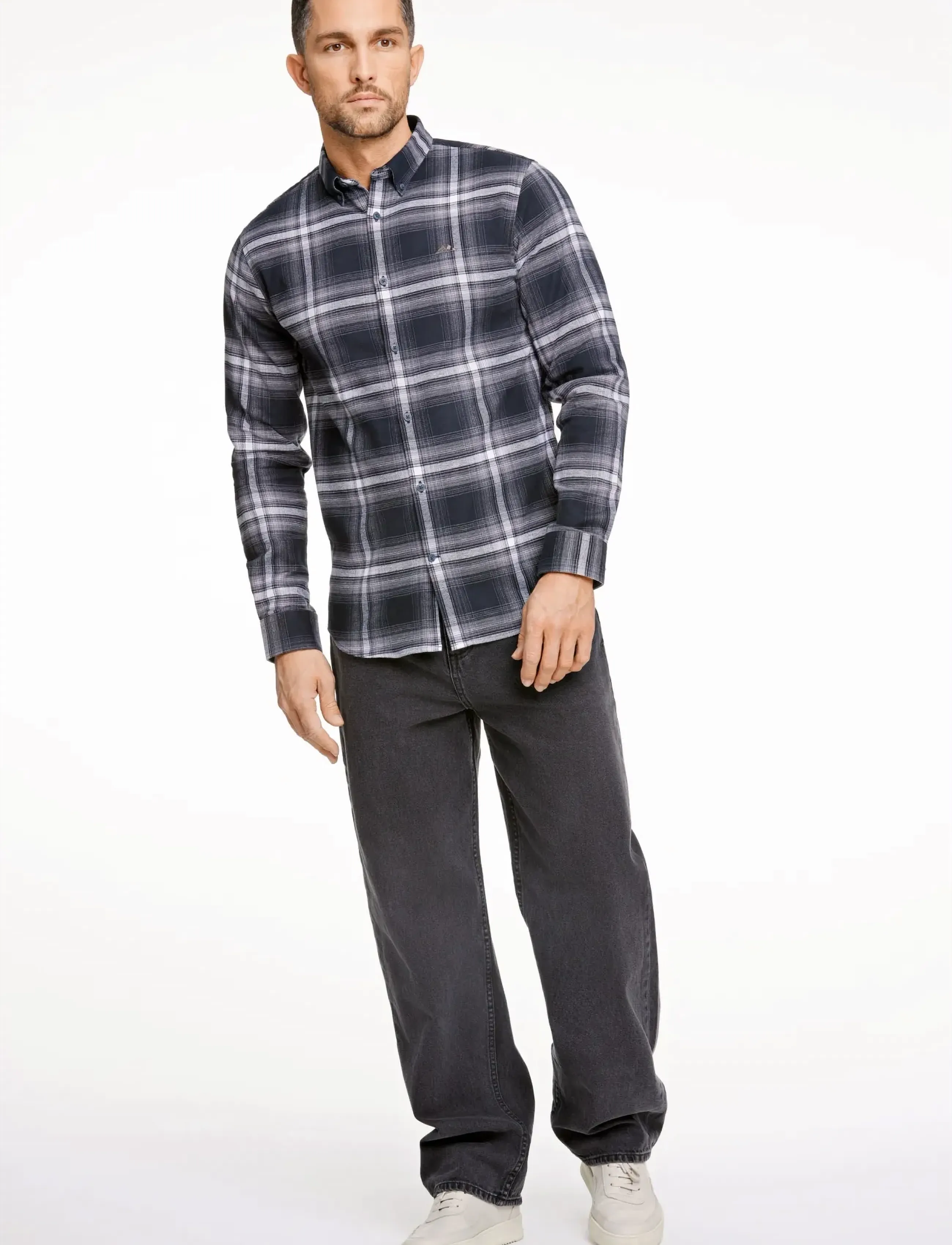 Lindbergh Brushed checked shirt L/S - Hemden - BLACK / black