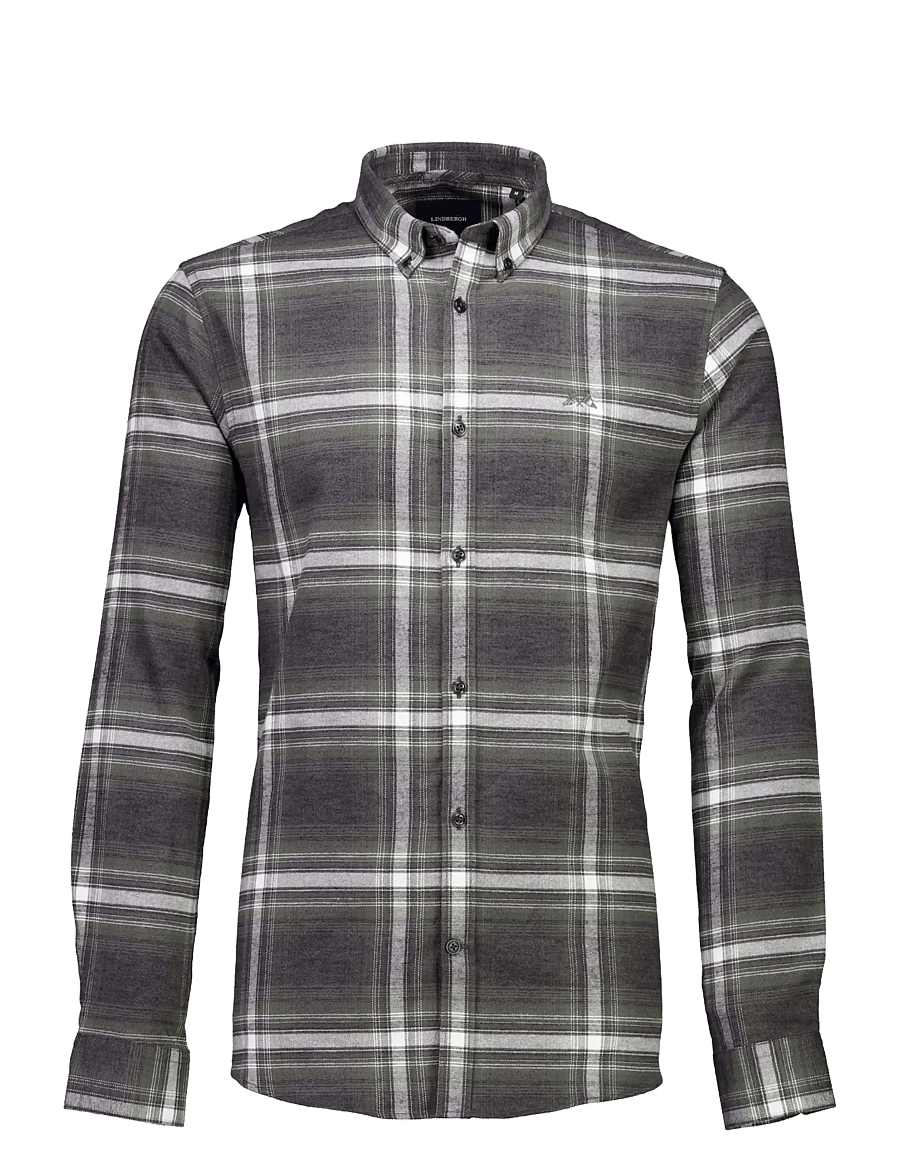 Lindbergh - Brushed checked shirt L/S - flannel-skjorter - dk army - 1