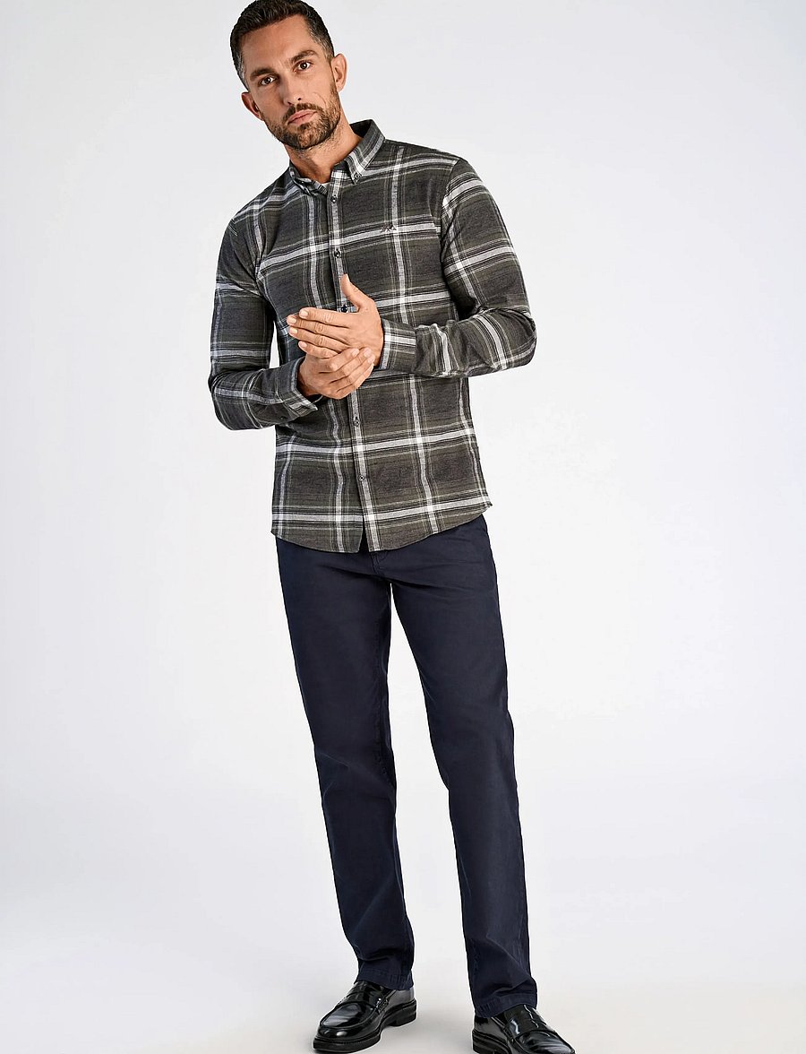 Lindbergh - Brushed checked shirt L/S - flannel-skjorter - dk army - 0