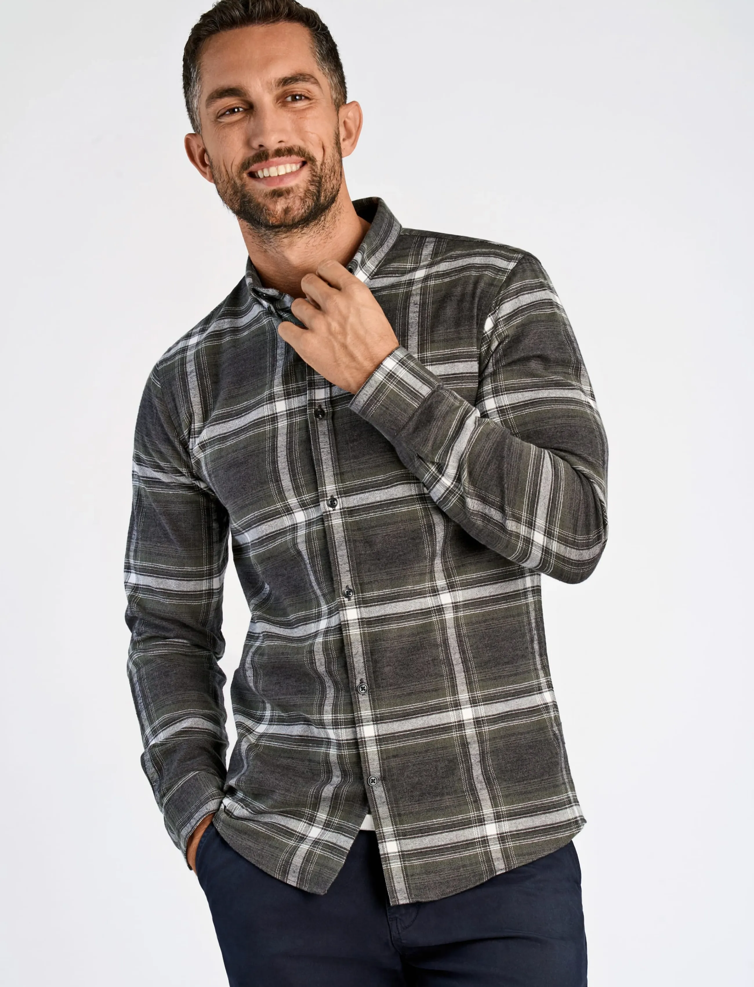 Lindbergh - Brushed checked shirt L/S - flannel-skjorter - dk army - 3