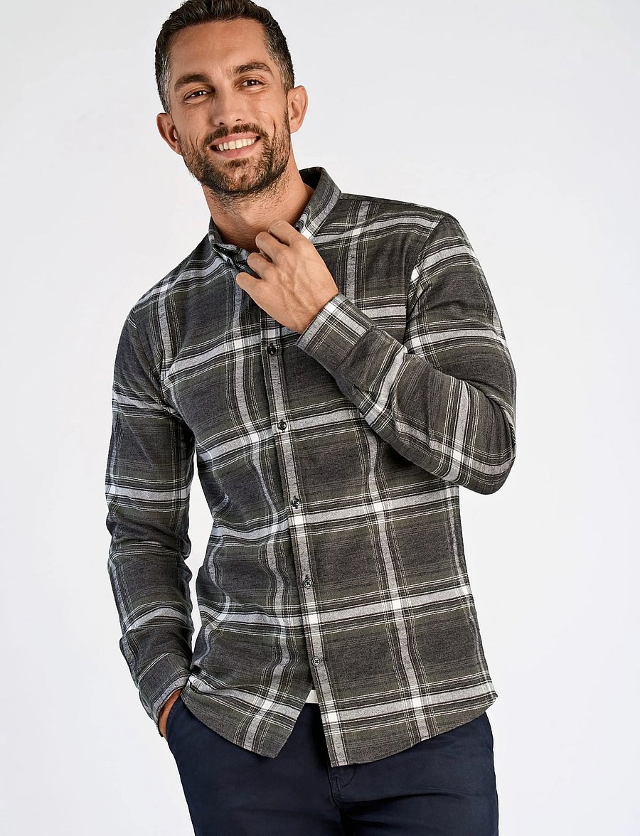 Lindbergh - Brushed checked shirt L/S - flannel-skjorter - dk army - 3