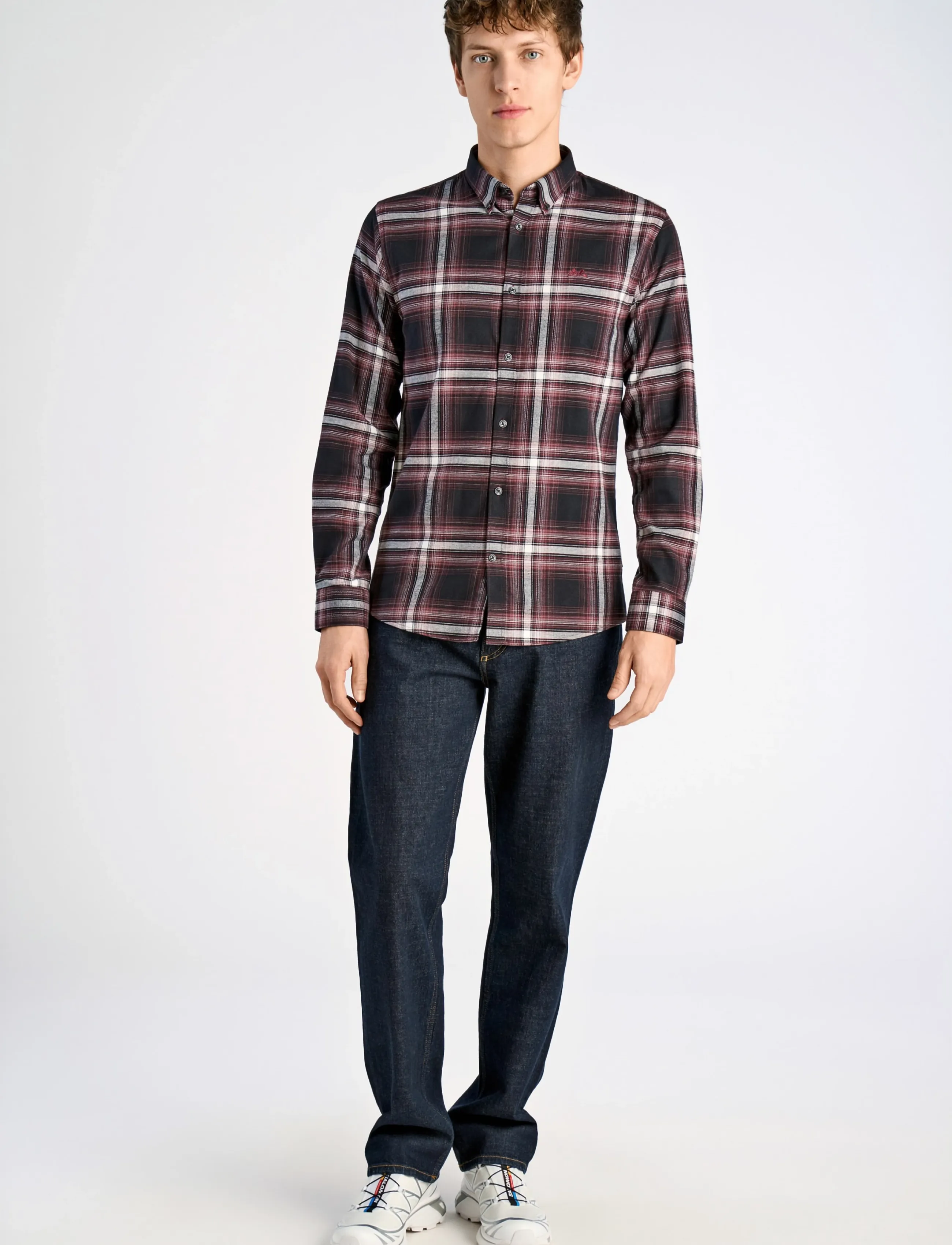 Lindbergh Brushed checked shirt L/S - Lindbergh - DK BORDEAUX / burgundy