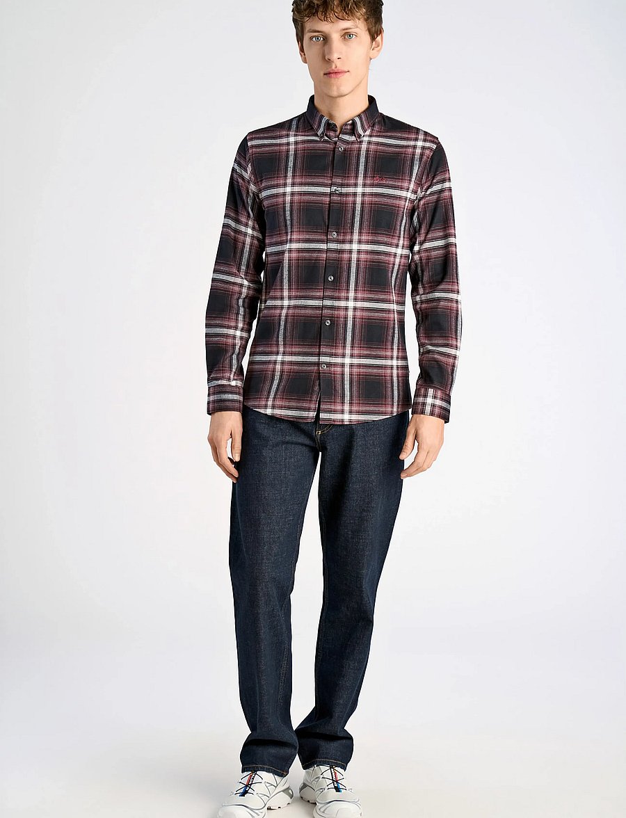 Lindbergh - Brushed checked shirt L/S - flannel shirts - dk bordeaux - 0