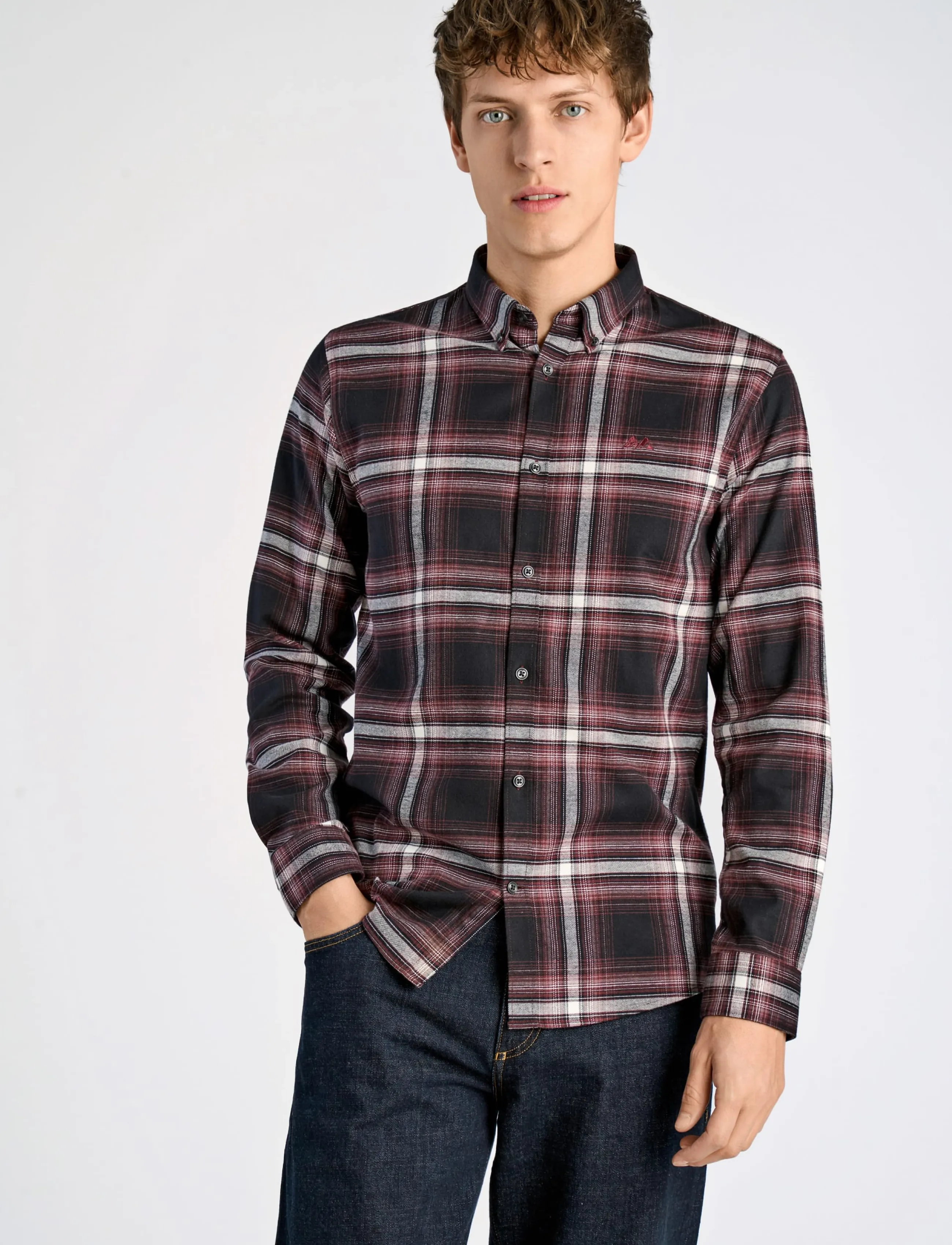 Lindbergh - Brushed checked shirt L/S - flannel shirts - dk bordeaux - 4