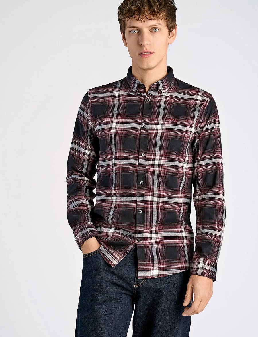 Lindbergh - Brushed checked shirt L/S - flannel shirts - dk bordeaux - 4