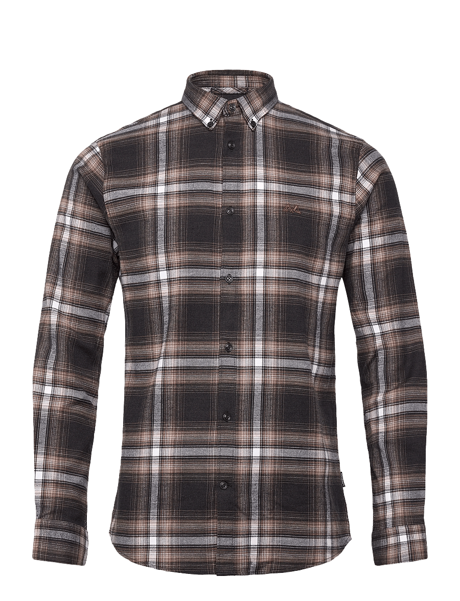 Lindbergh - Brushed checked shirt L/S - flaneliniai marškiniai - dk brown - 1