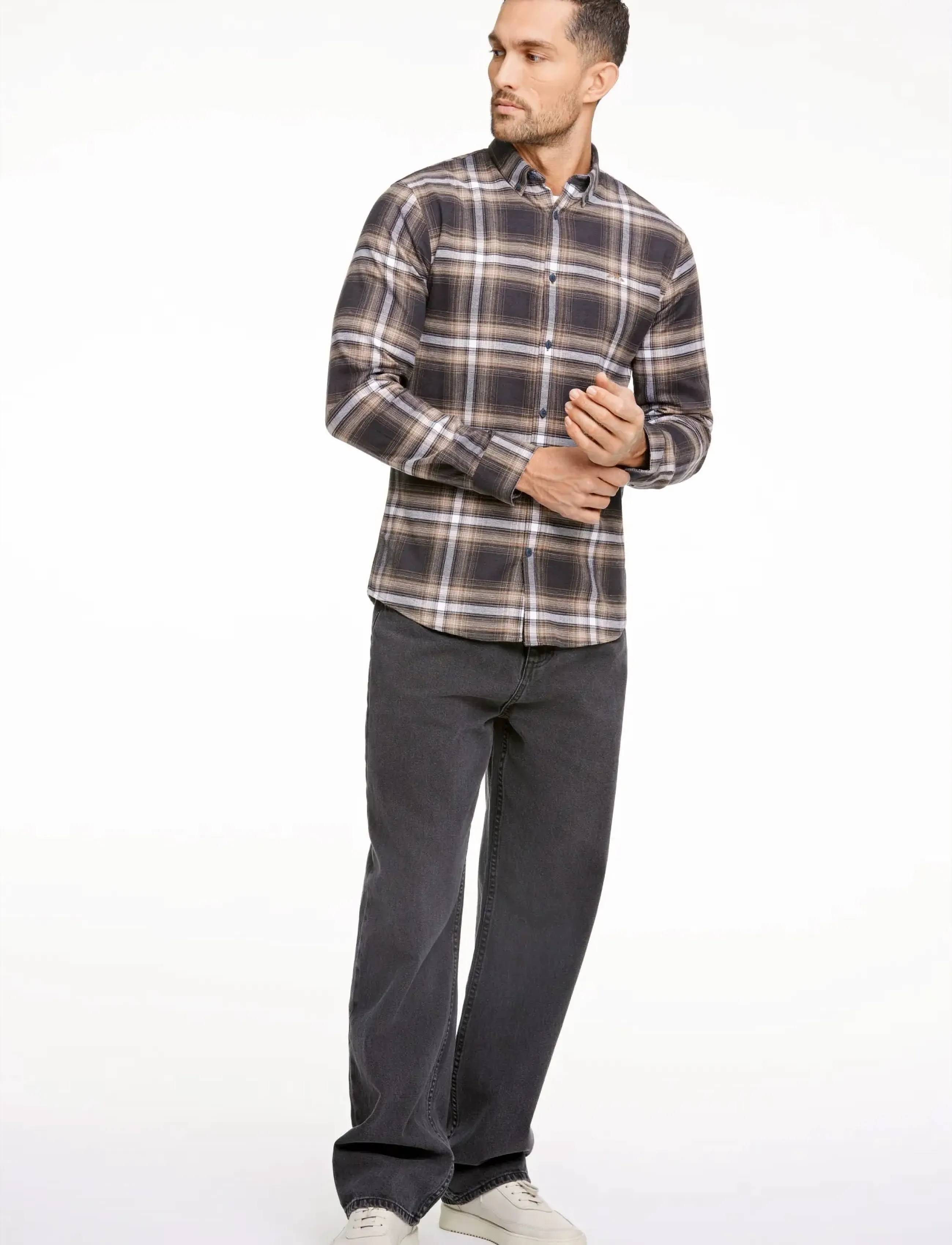 Lindbergh Brushed checked shirt L/S - Casual skjortor - DK BROWN / multi