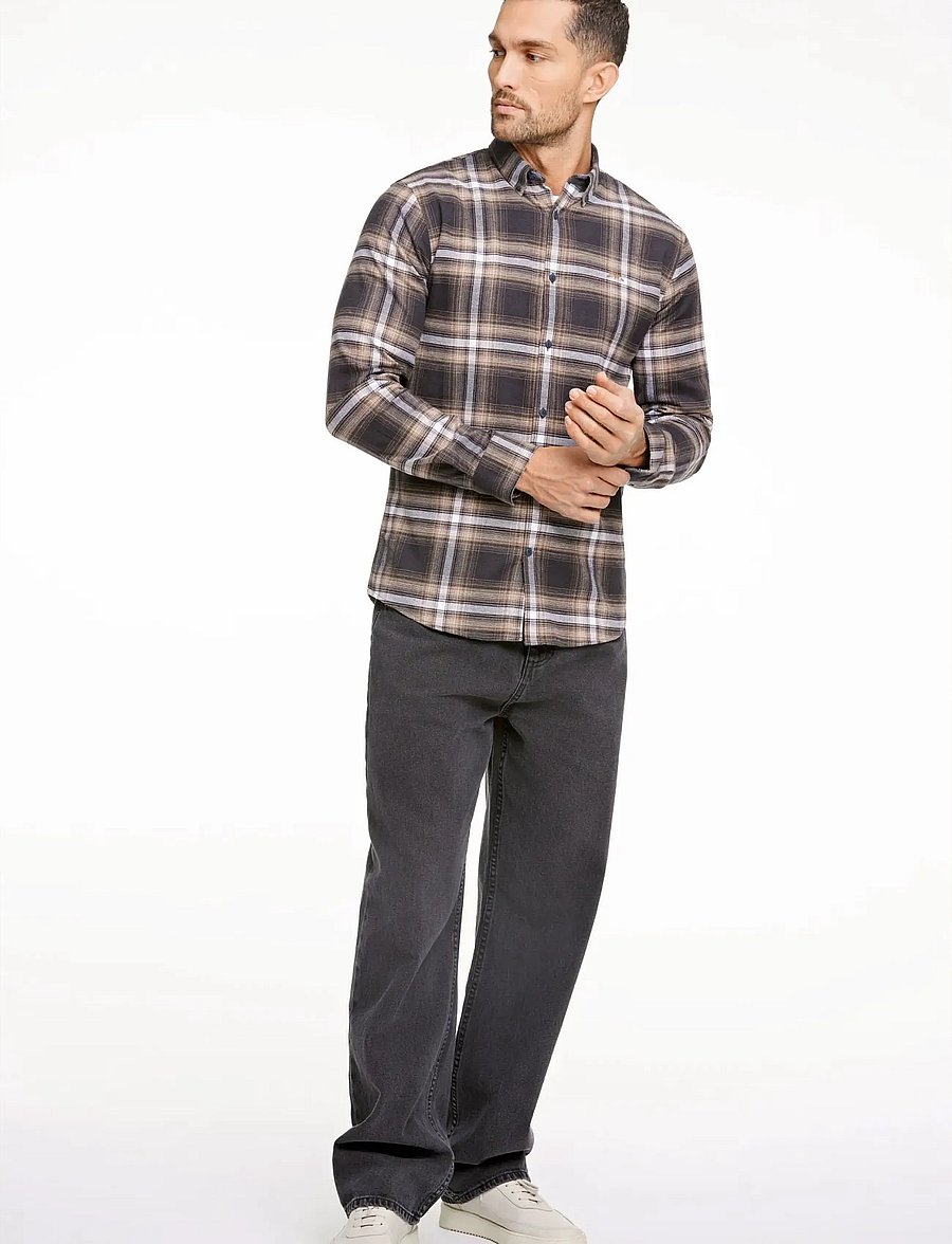 Lindbergh - Brushed checked shirt L/S - flaneliniai marškiniai - dk brown - 0