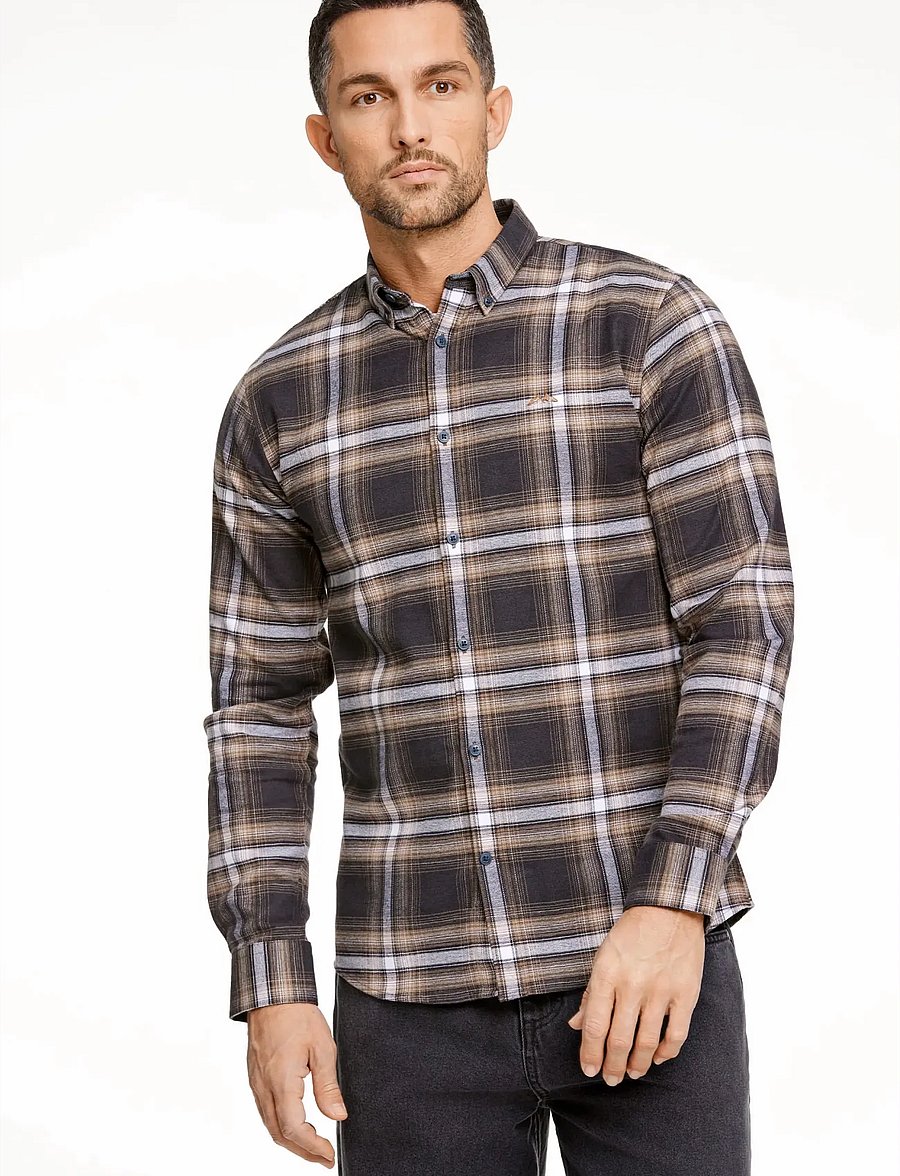 Lindbergh - Brushed checked shirt L/S - flaneliniai marškiniai - dk brown - 3