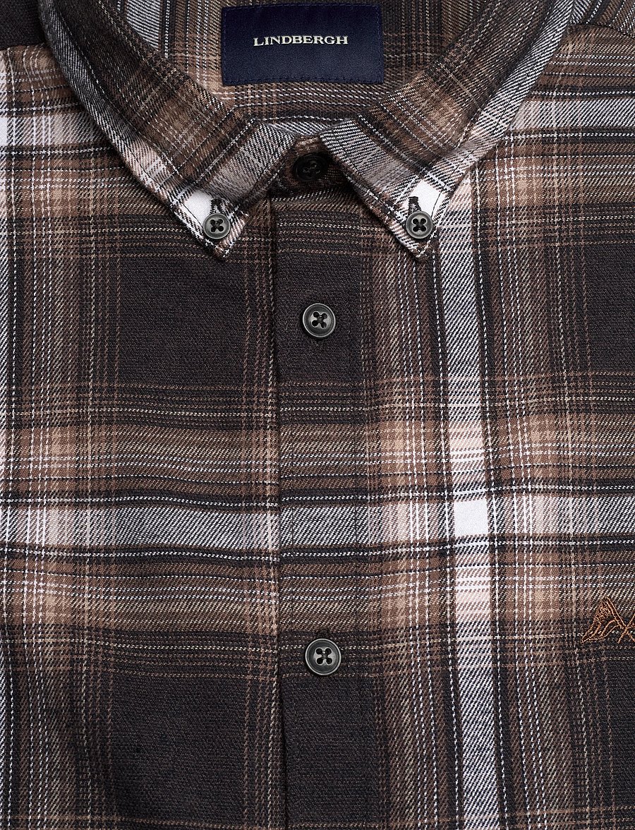 Lindbergh - Brushed checked shirt L/S - flaneliniai marškiniai - dk brown - 5