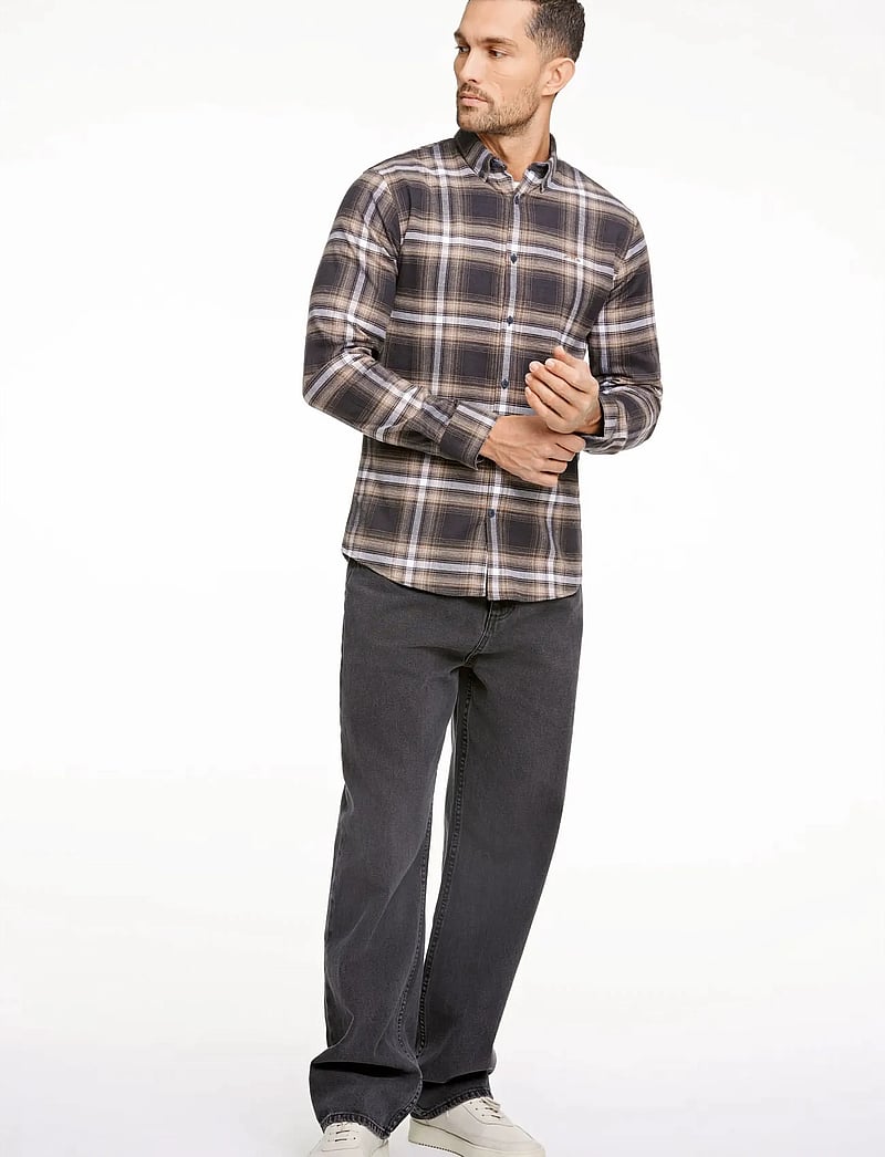 Lindbergh - Brushed checked shirt L/S - flanellskjortor - dk brown - 0