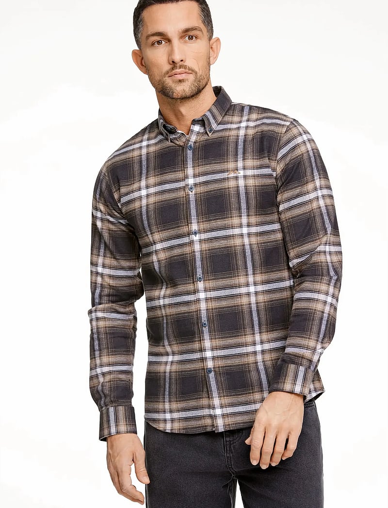 Lindbergh - Brushed checked shirt L/S - flanellskjortor - dk brown - 3