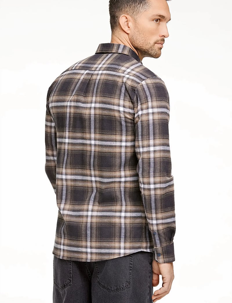 Lindbergh - Brushed checked shirt L/S - flanellskjortor - dk brown - 4