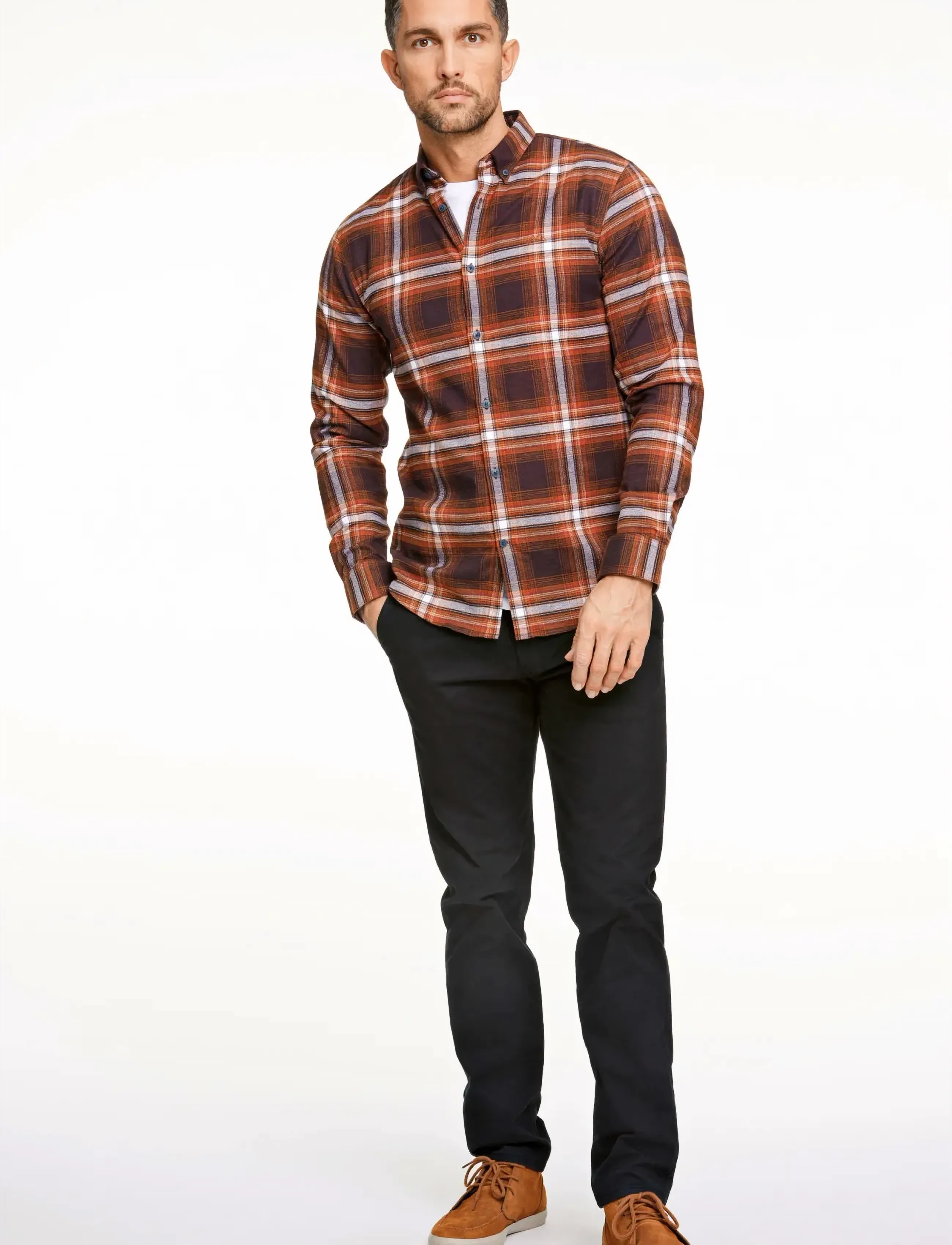 Lindbergh Brushed checked shirt L/S - Flanellsärgid - DK BURGUNDY / brown