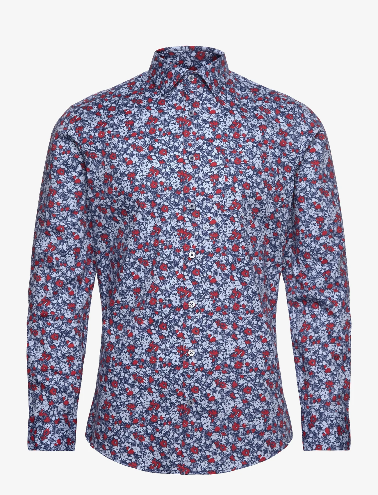 Lindbergh - AOP plain stretch shirt L/S - casual skjortor - blue - 0
