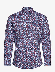 Lindbergh - AOP plain stretch shirt L/S - casual shirts - blue - 0