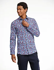 Lindbergh - AOP plain stretch shirt L/S - casual skjorter - blue - 4