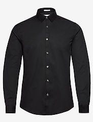 Plain twill stretch shirt L/S - BLACK