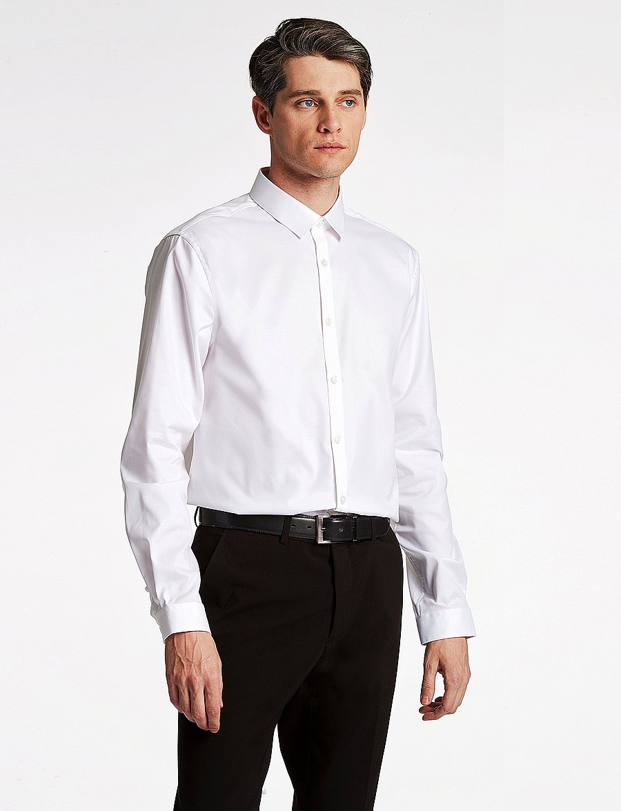 Lindbergh - Small collar, tailor fit cotton shirt, WF - kostymskjortor - white - 0