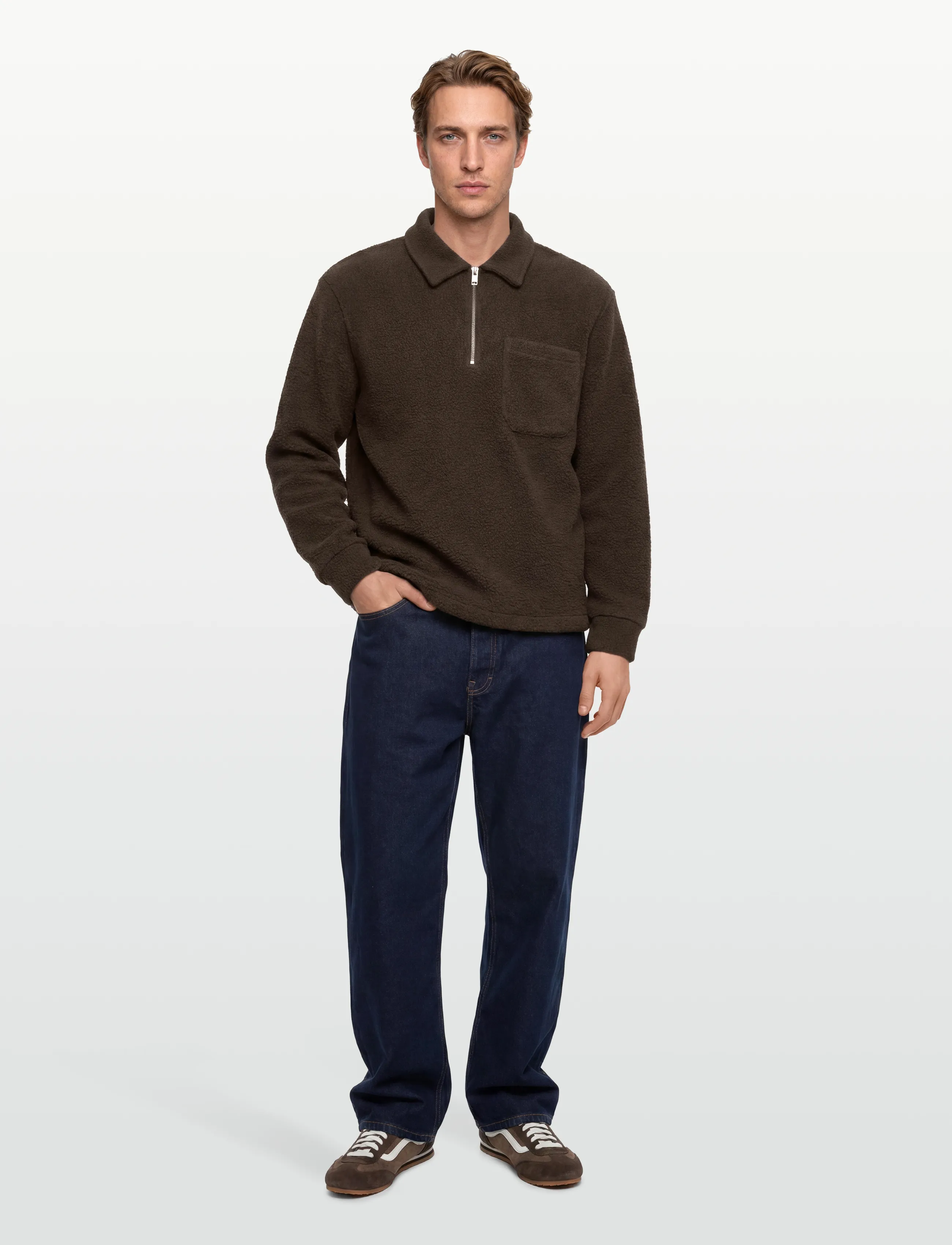 Lindbergh Half Zip Fleece, S, Brown, Strik > Trøjer Med Halv Lynlås, Herre