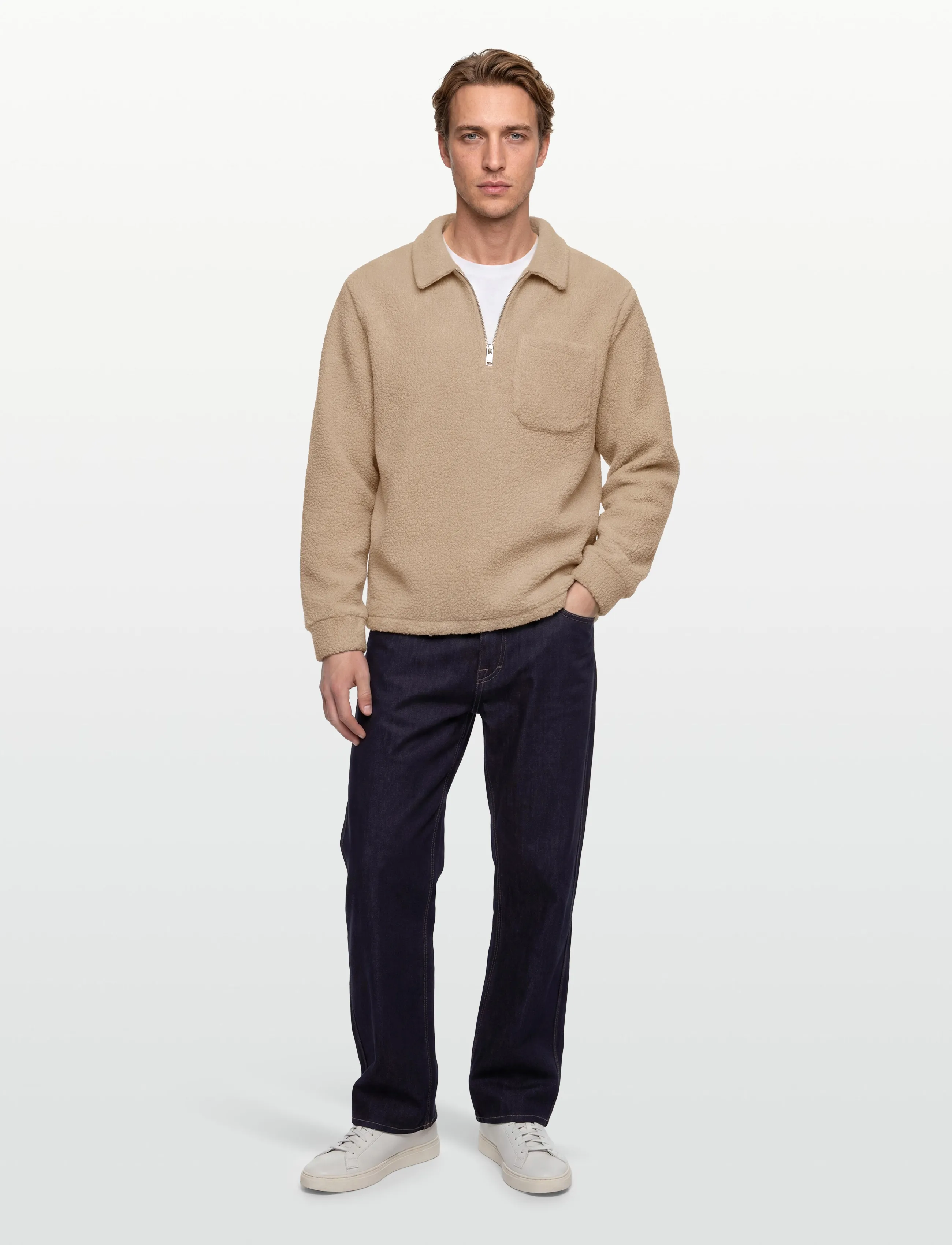 Lindbergh Half Zip Fleece, XXL, Beige, Strik > Trøjer Med Halv Lynlås, Herre