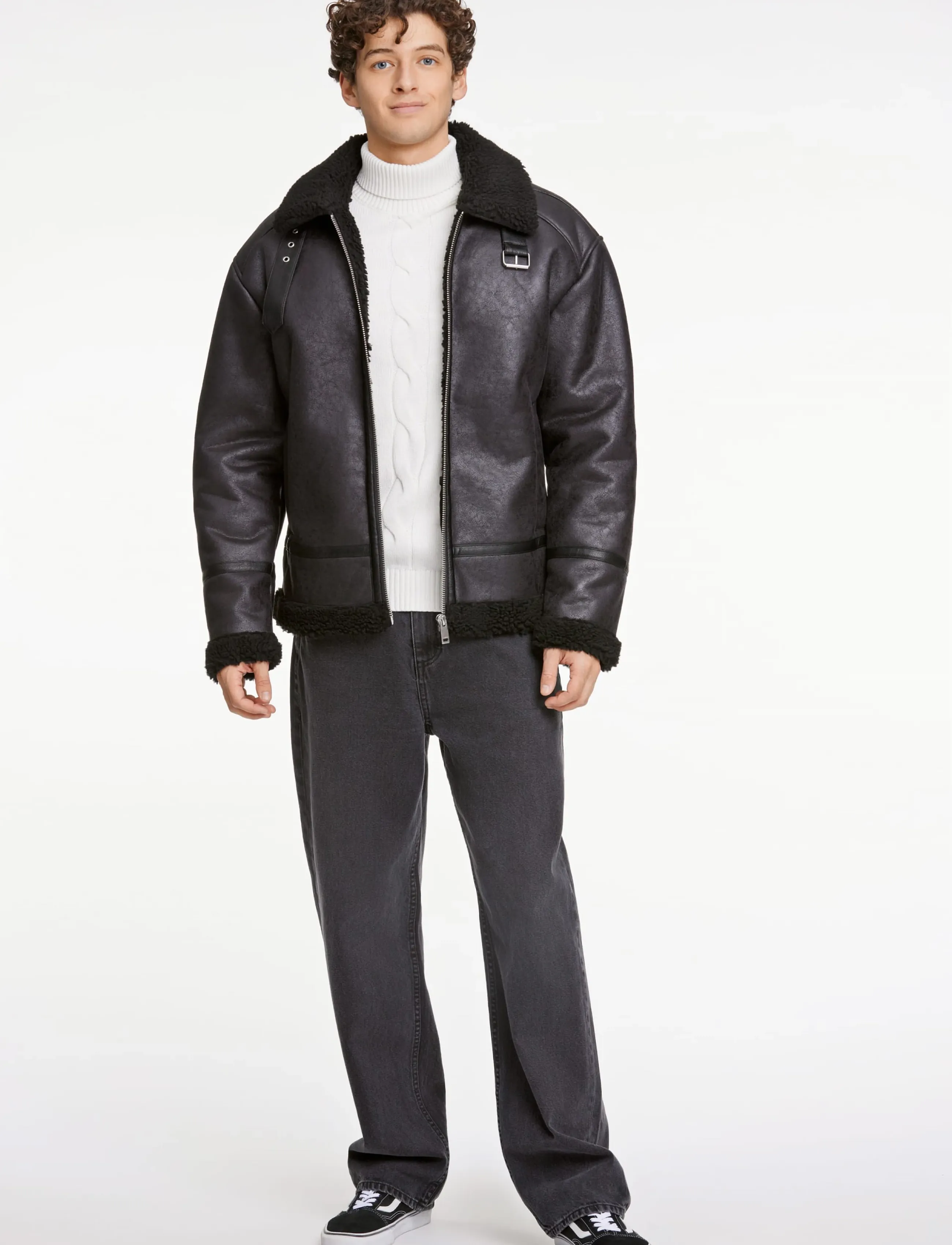 Lindbergh Faux Shearling Jacket, Mænd, Faux Shearling Jakke, Sort, Str: L