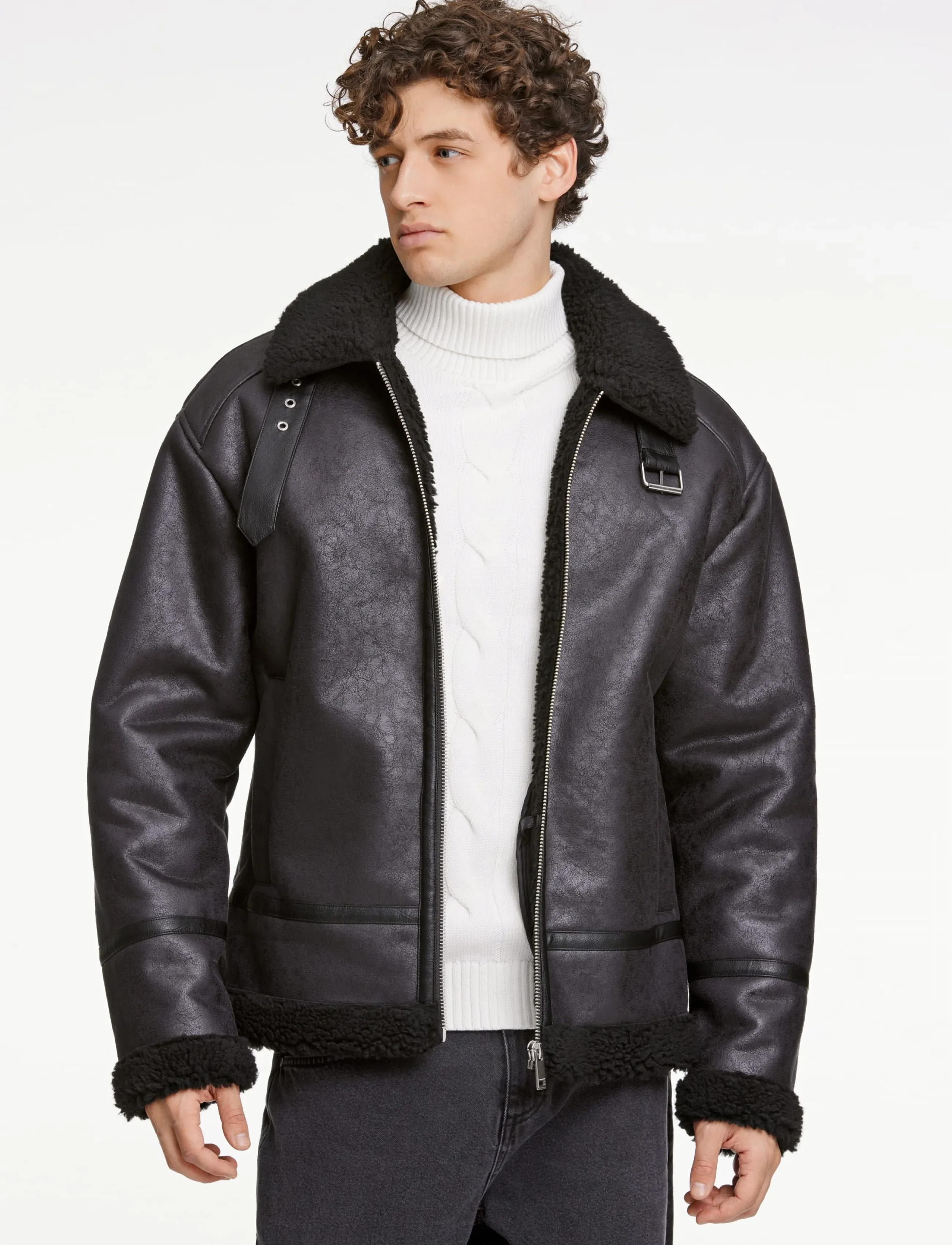 Lindbergh - Faux shearling jacket - overtøj - black - 4