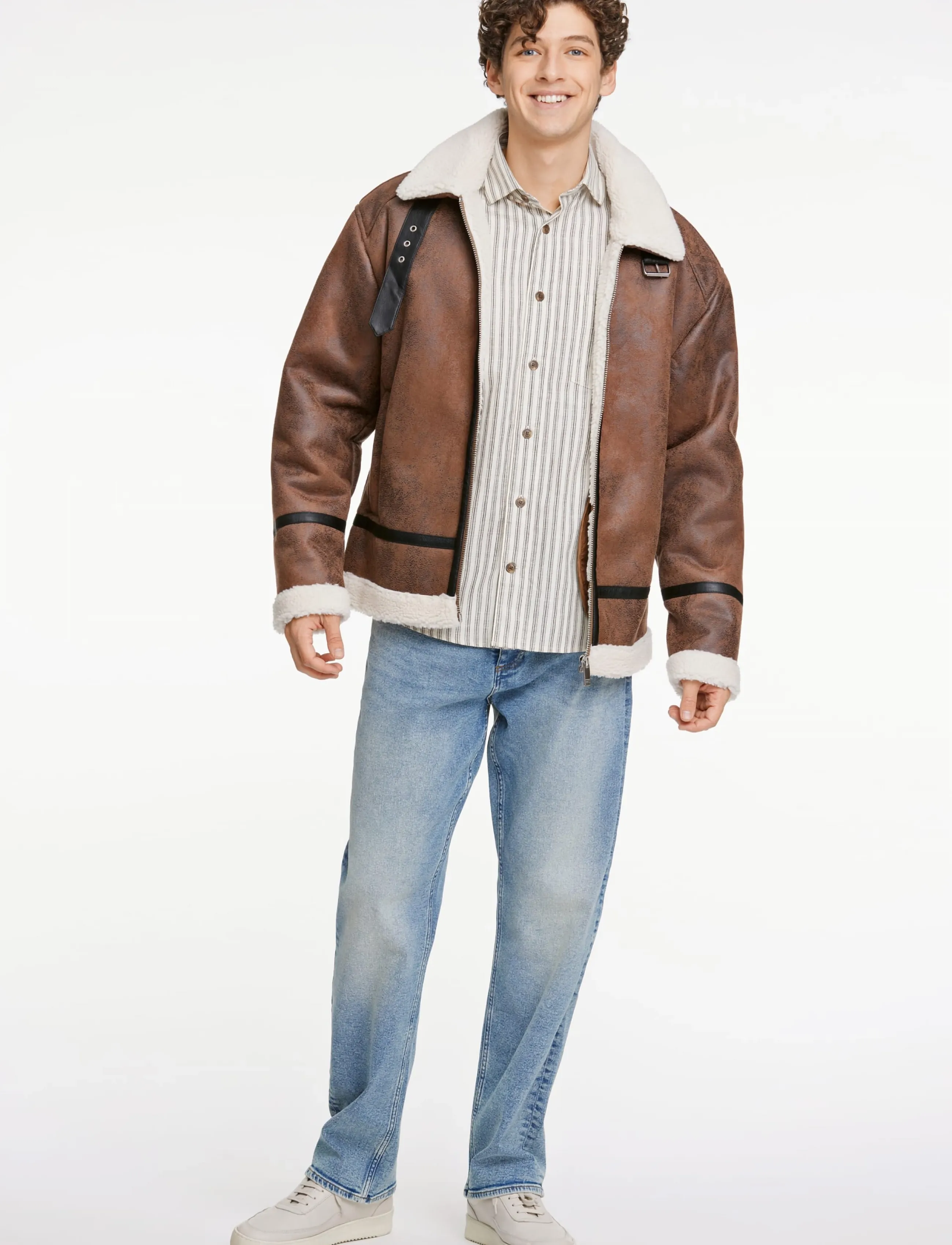 Lindbergh Faux Shearling Jacket, Mænd, Faux Shearling Jakke, Brun, Str: L