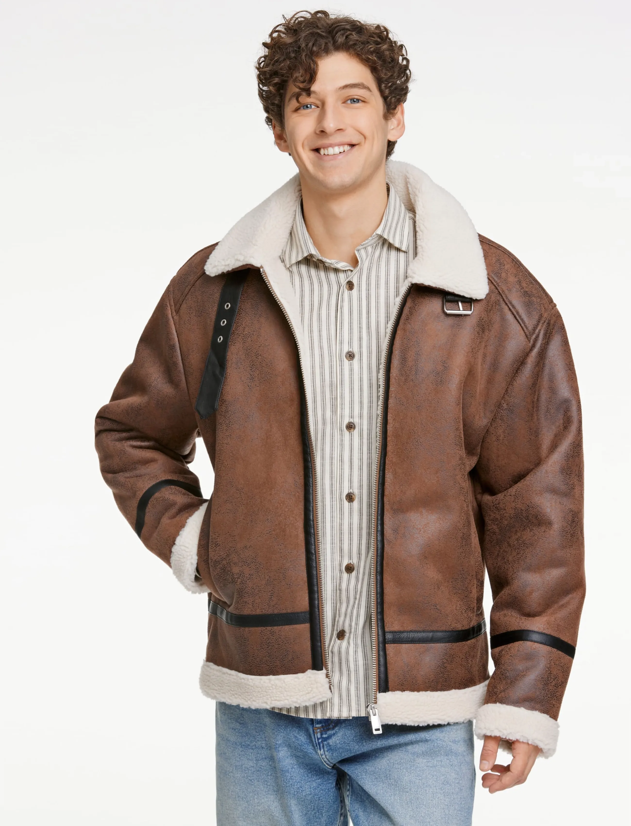 Lindbergh - Faux shearling jacket - overtøj - brown - 4