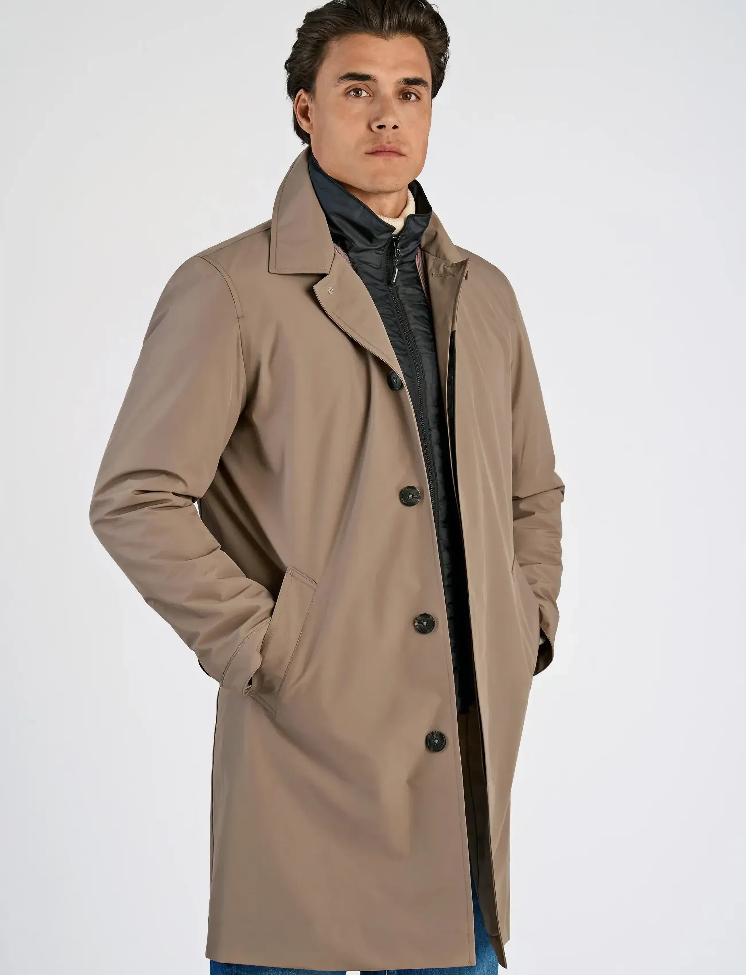 Lindbergh - Mac coat with detachable collar - light coats - dk sand - 4