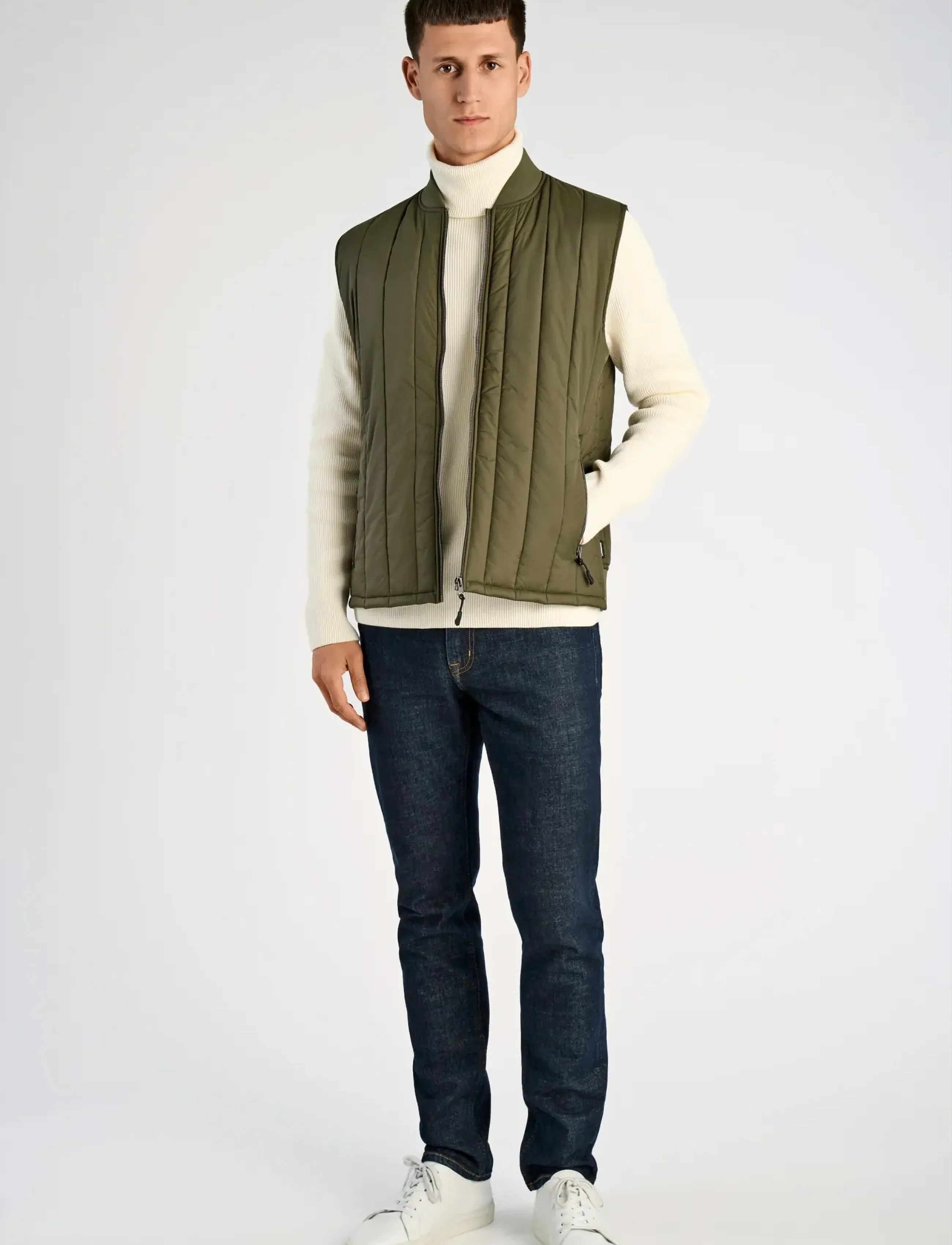 Lindbergh Quilted Waistcoat, Mænd, Quiltet Vest, Kakigrøn, Str: M