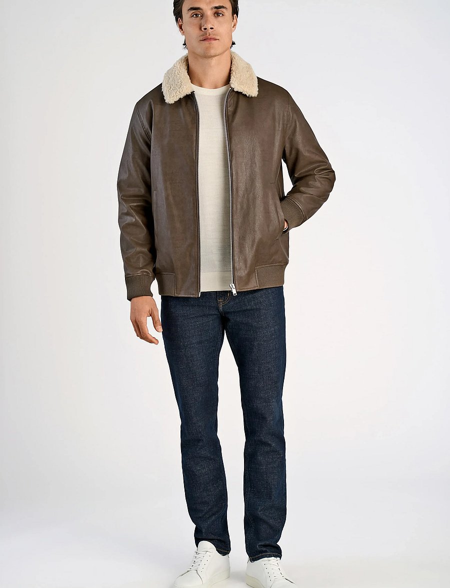 Lindbergh - Bomber shearling collar jacket - höstjackor - brown - 0