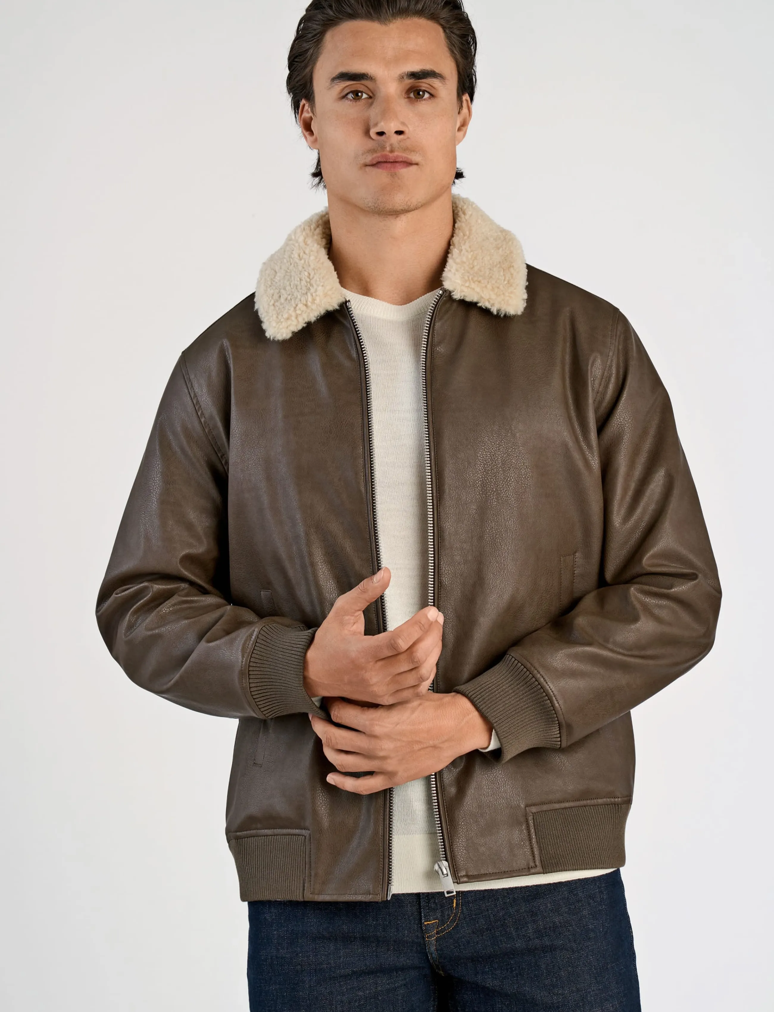 Lindbergh - Bomber shearling collar jacket - höstjackor - brown - 3