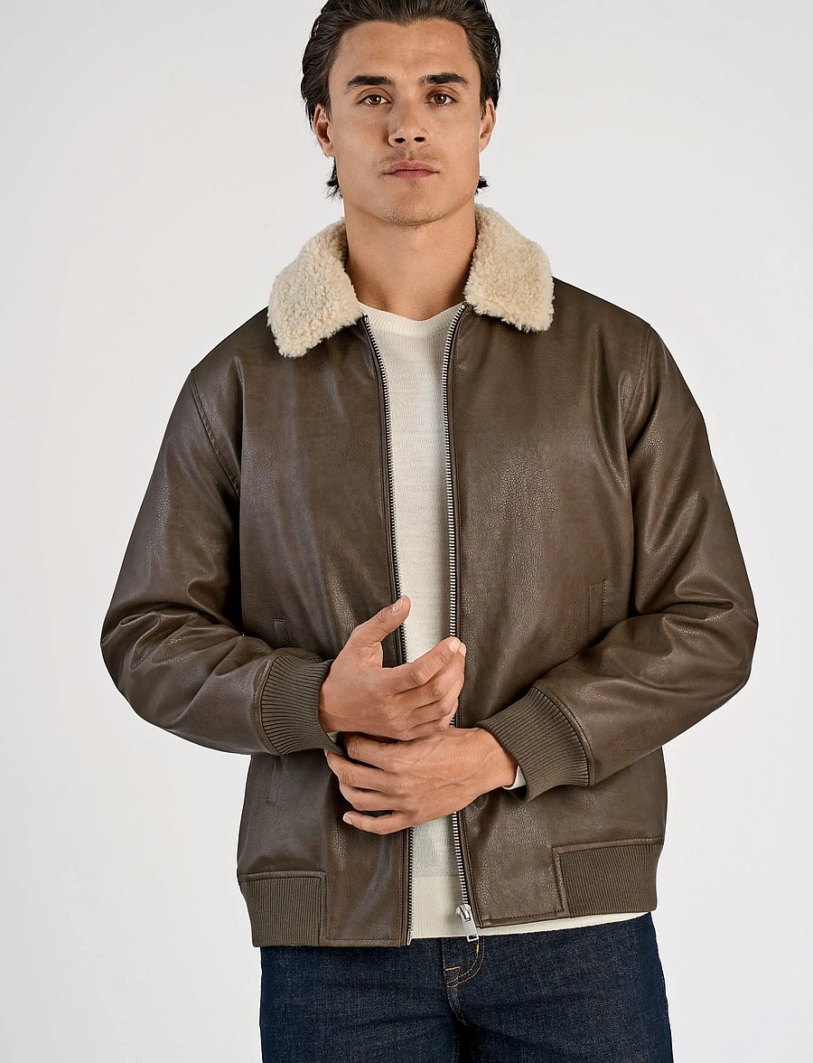 Lindbergh - Bomber shearling collar jacket - höstjackor - brown - 3