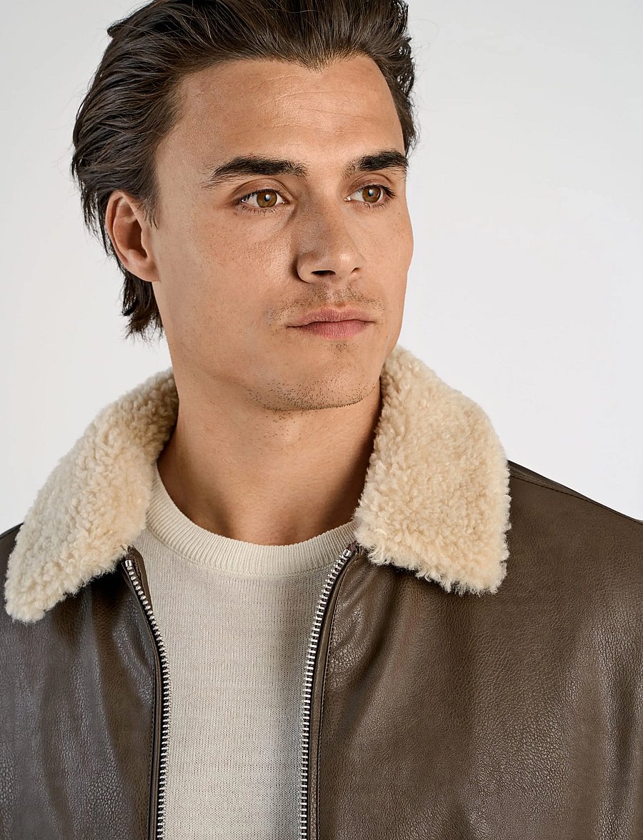 Lindbergh - Bomber shearling collar jacket - höstjackor - brown - 5