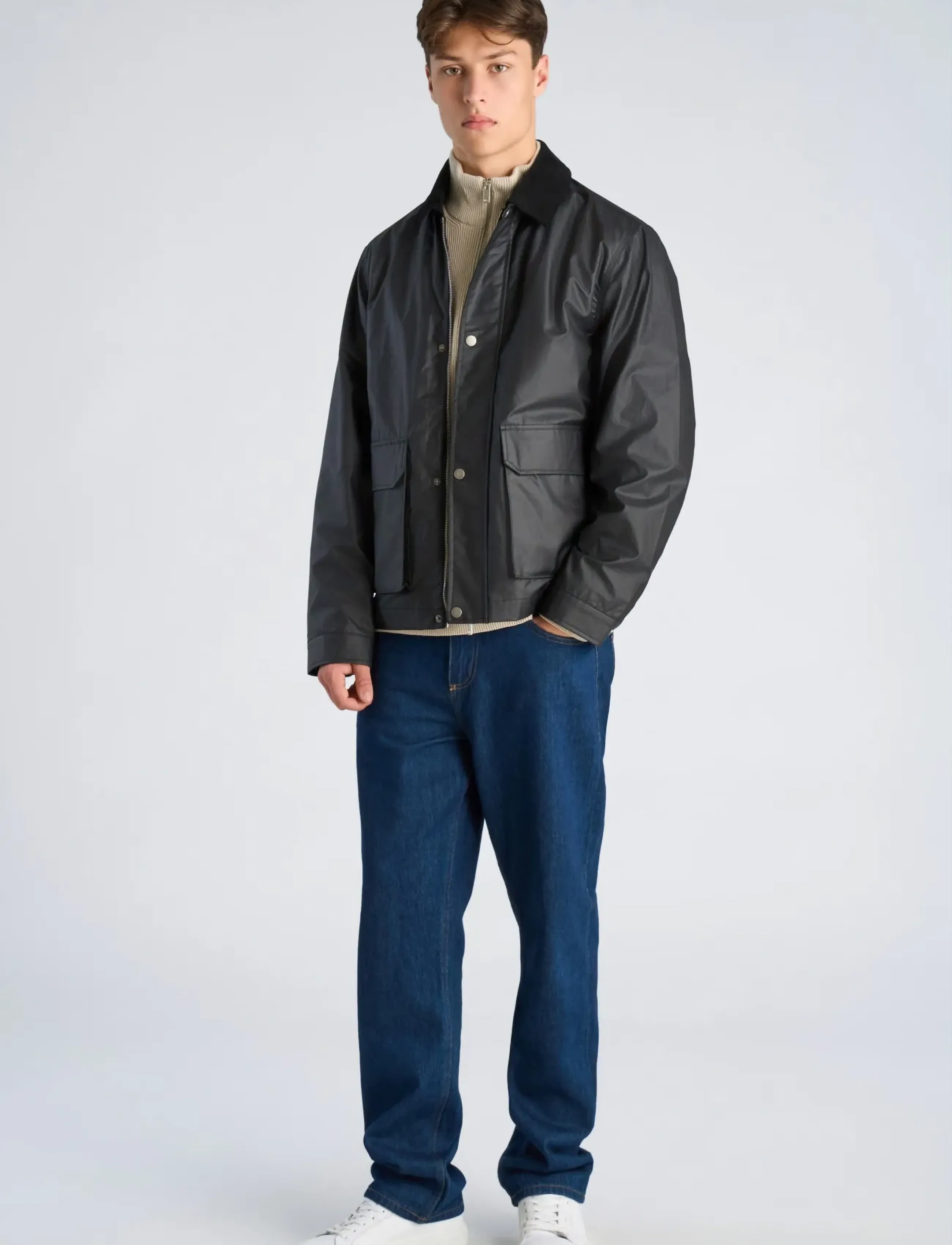 Lindbergh Field jacket with corduroy collar - Jacken & Mäntel - BLACK / black