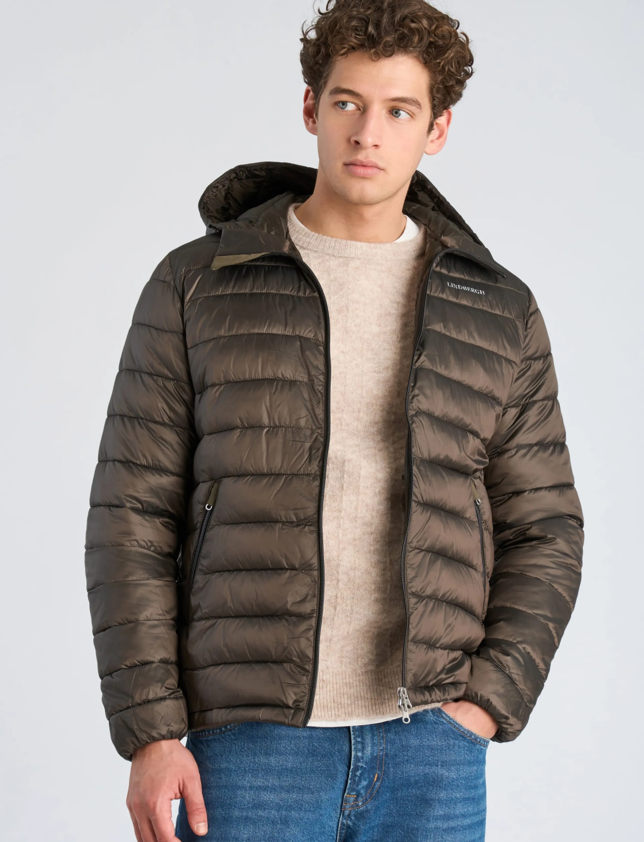 Lindbergh - Light weight hooded puffer jacket - sügisjoped - olive brown - 3
