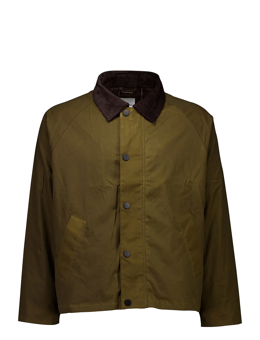 Lindbergh - Waxed jacket with corduroy collar - dk khaki - 0