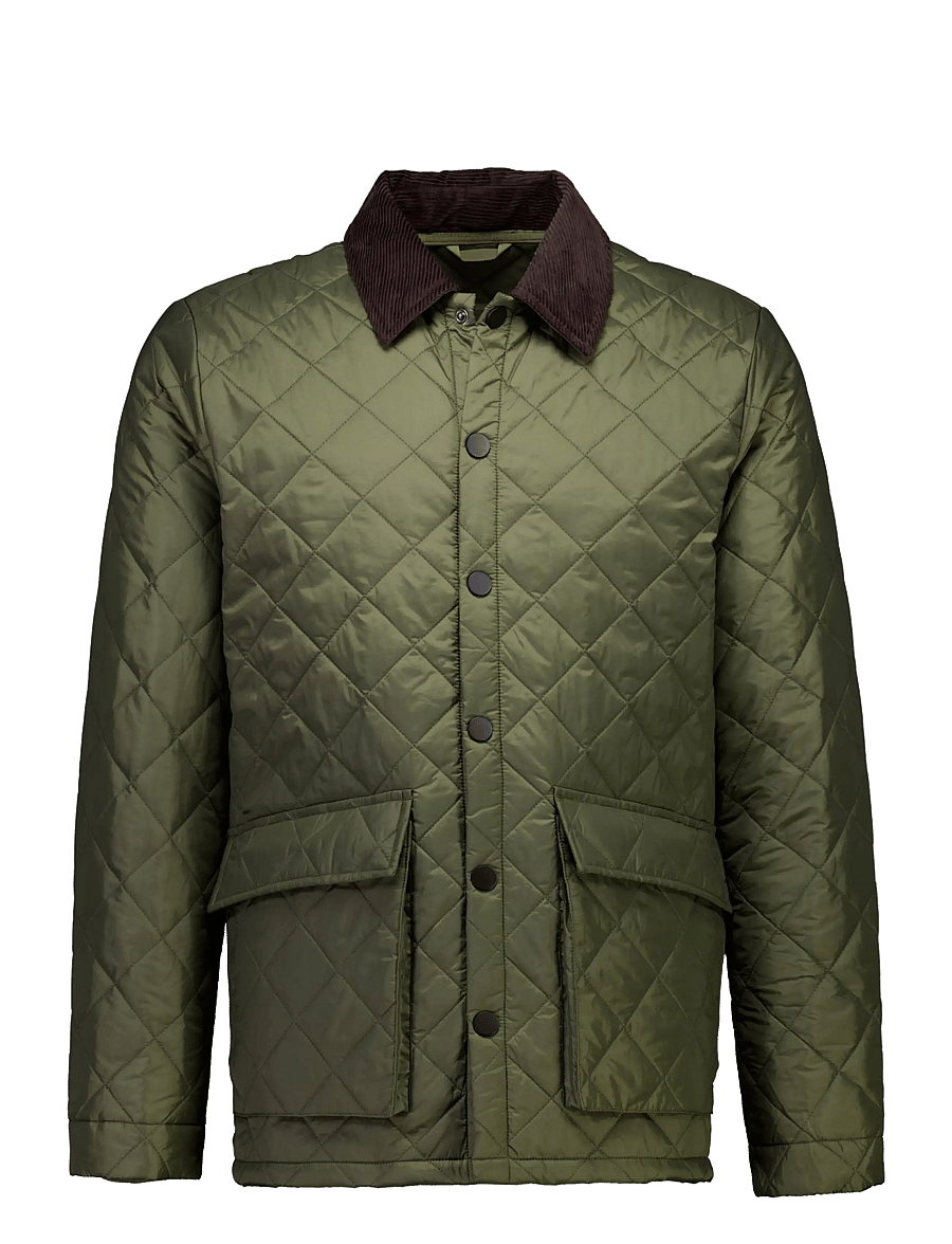 Lindbergh - Quilted jacket with corduroy collar - efterårsjakker - army - 1