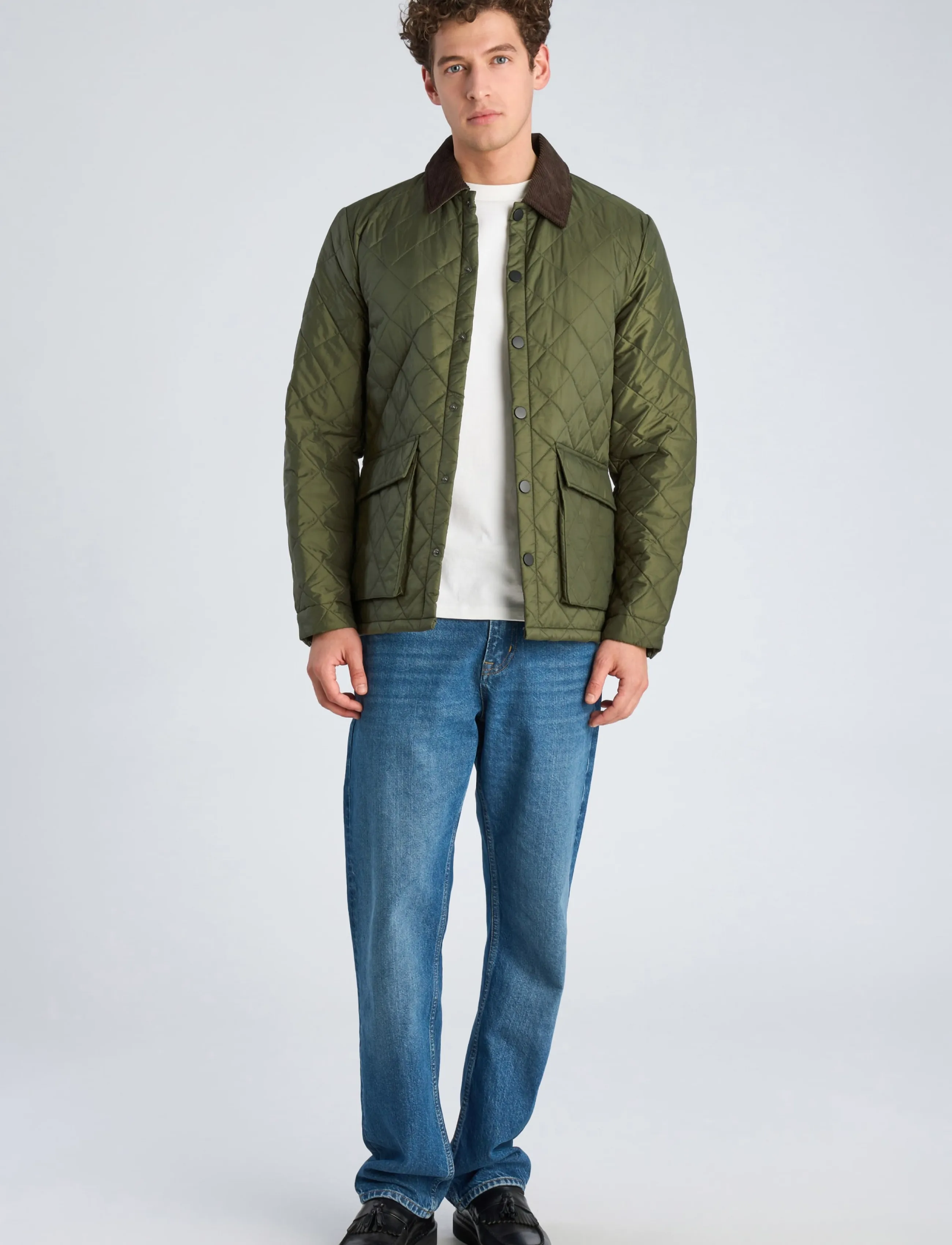 Lindbergh Quilted jacket with corduroy collar - Outerwear - ARMY / khaki/green