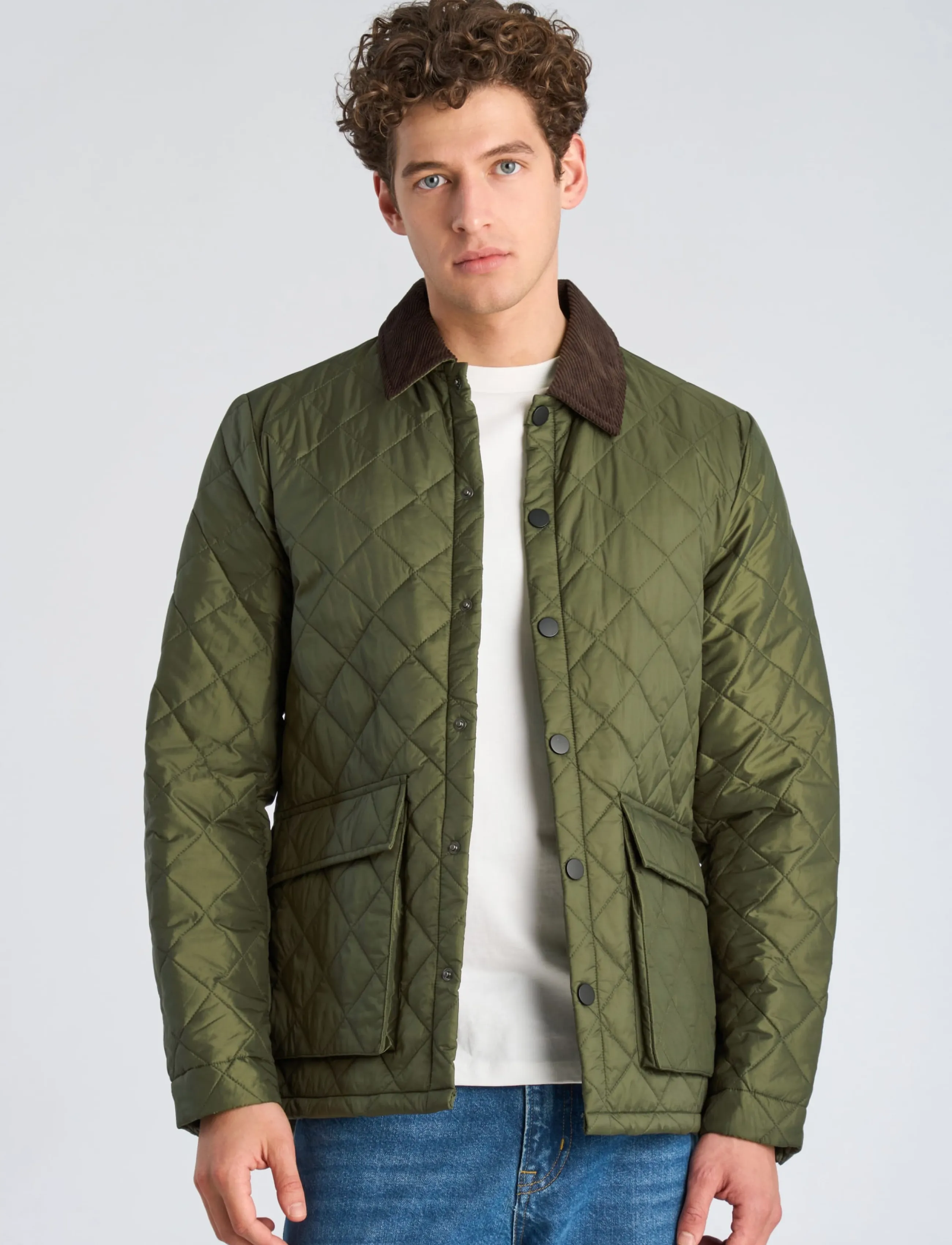 Lindbergh - Quilted jacket with corduroy collar - army - 3