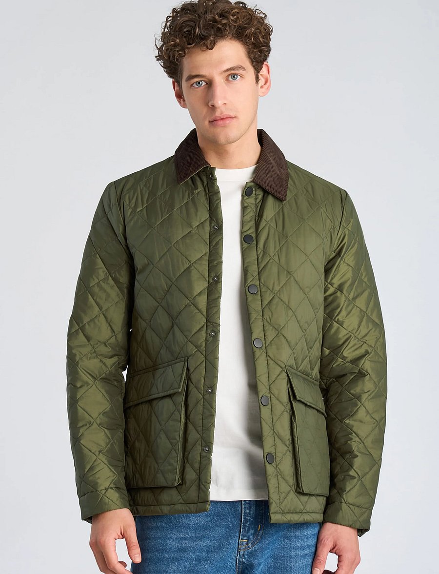Lindbergh - Quilted jacket with corduroy collar - efterårsjakker - army - 3