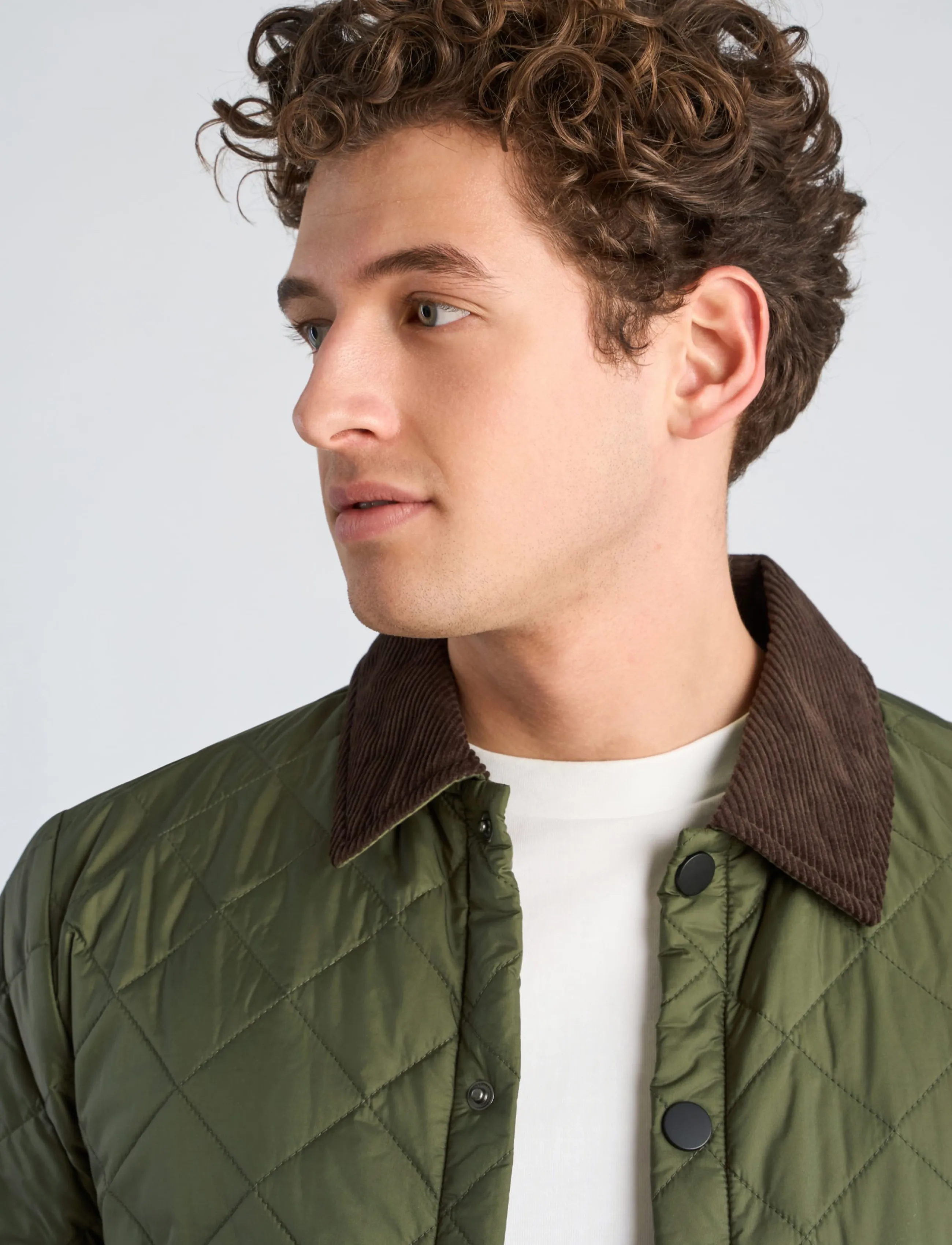 Lindbergh - Quilted jacket with corduroy collar - army - 5